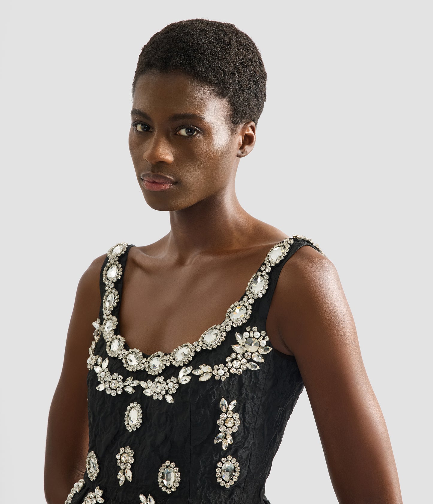 Embroidered Cloque Jacquard Sleeveless Midi Dress