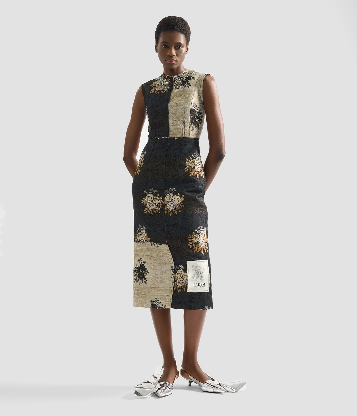 Floral Jacquard Sleeveless Midi Dress