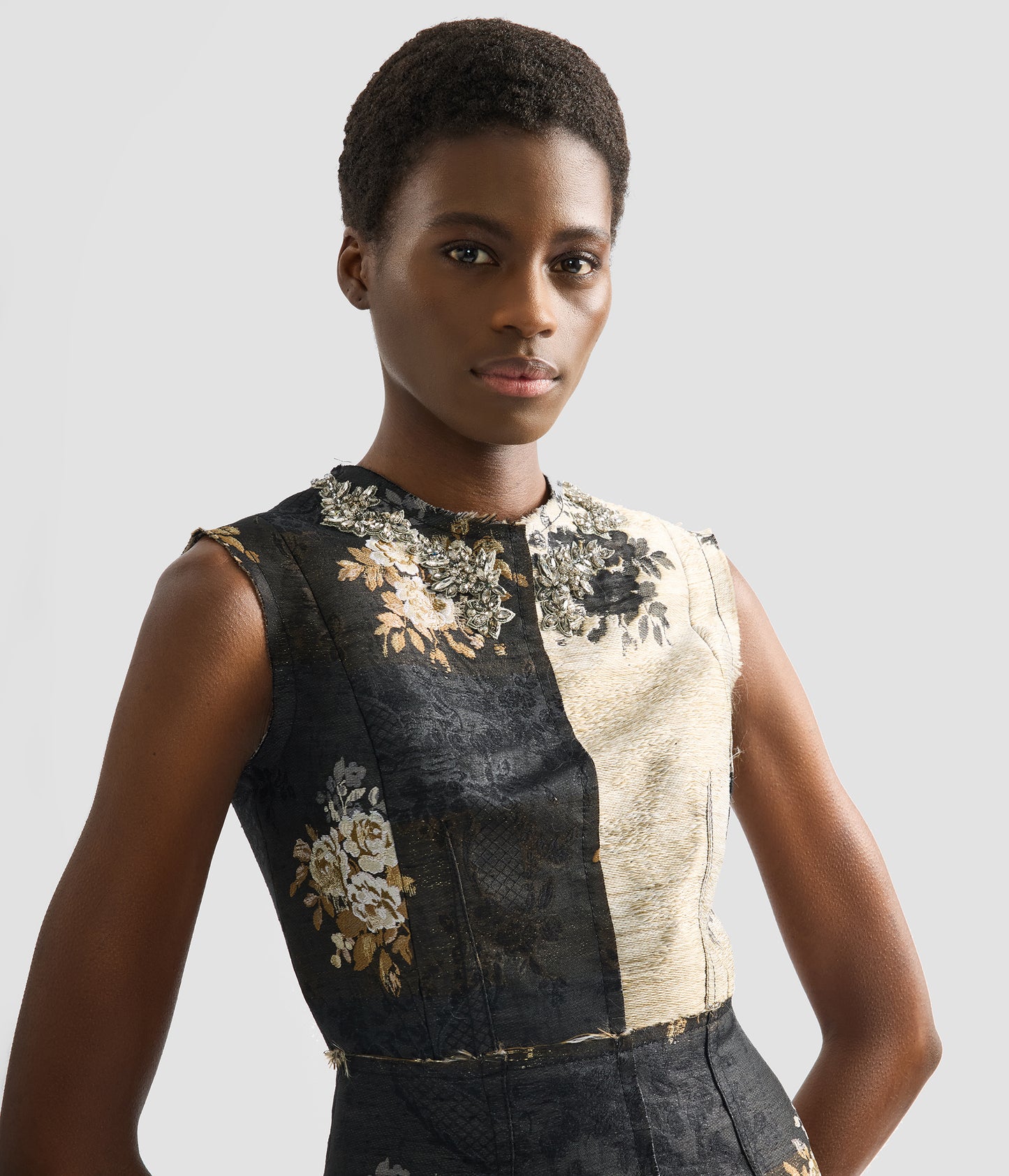 Floral Jacquard Sleeveless Midi Dress