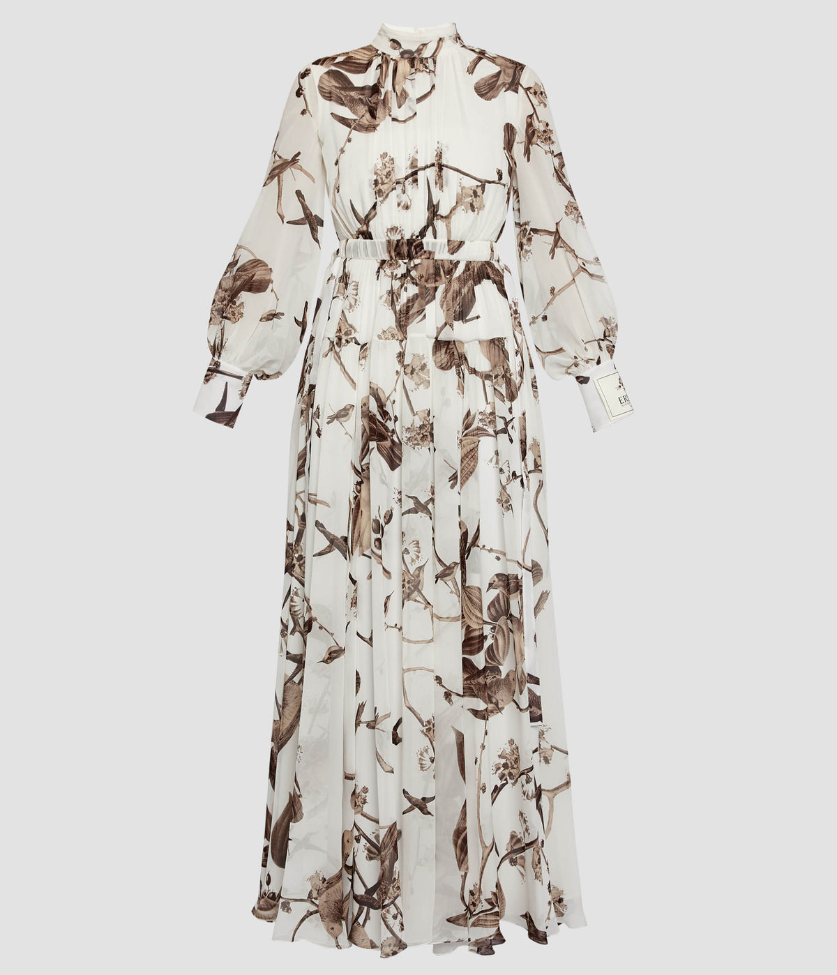Printed Silk Voile Long Sleeve Gown