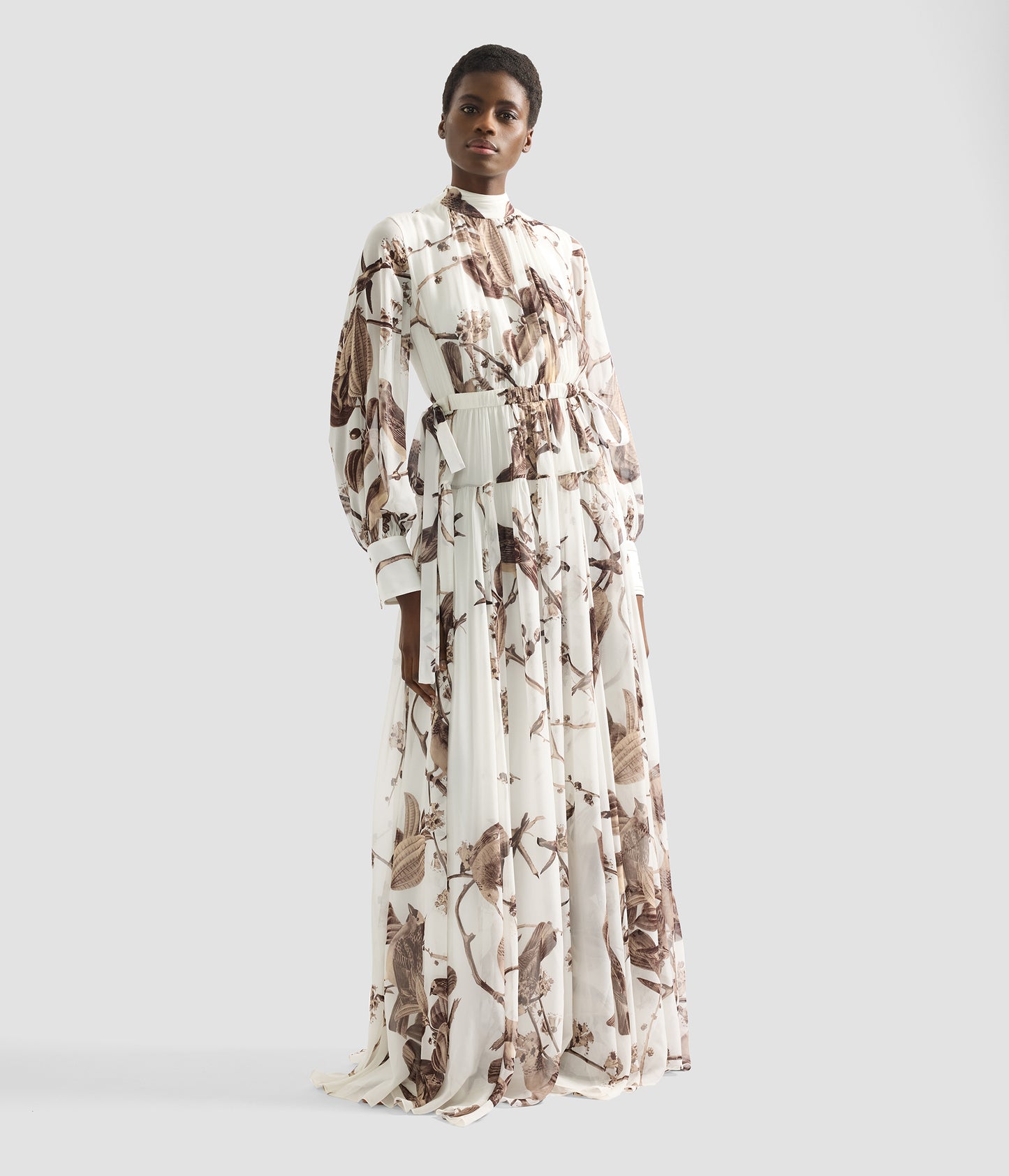 Printed Silk Voile Long Sleeve Gown