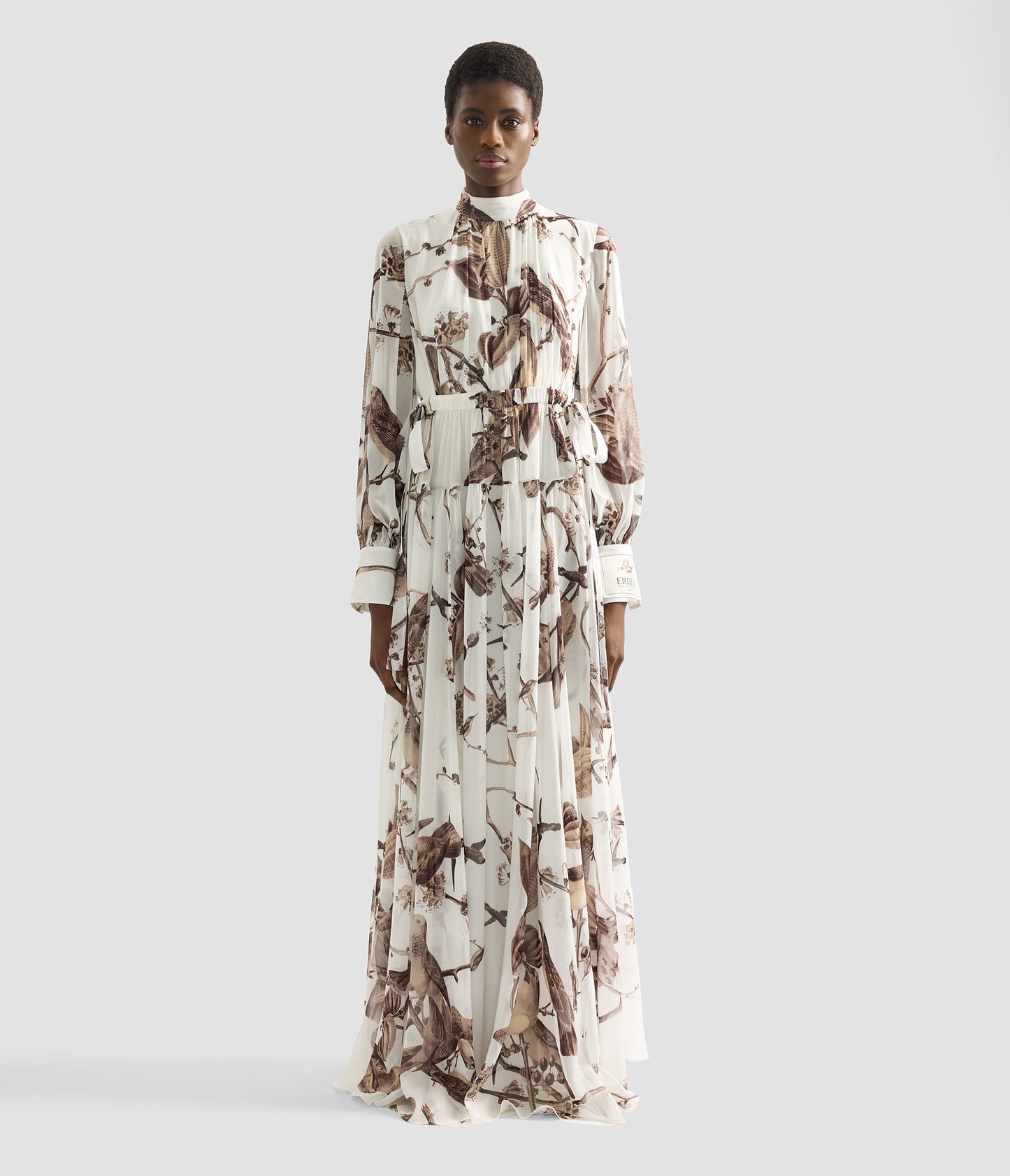 Printed Silk Voile Long Sleeve Gown