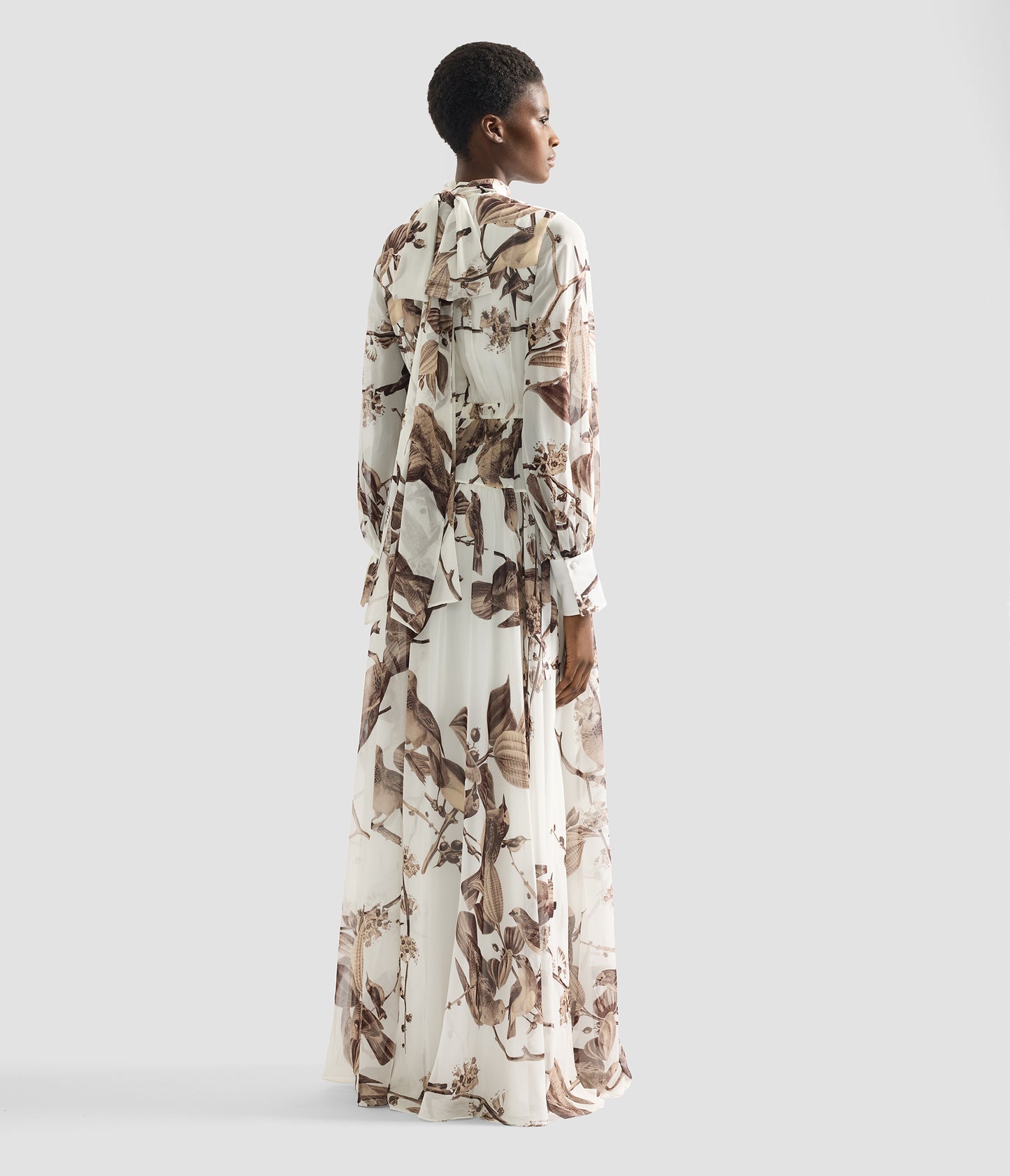 Printed Silk Voile Long Sleeve Gown