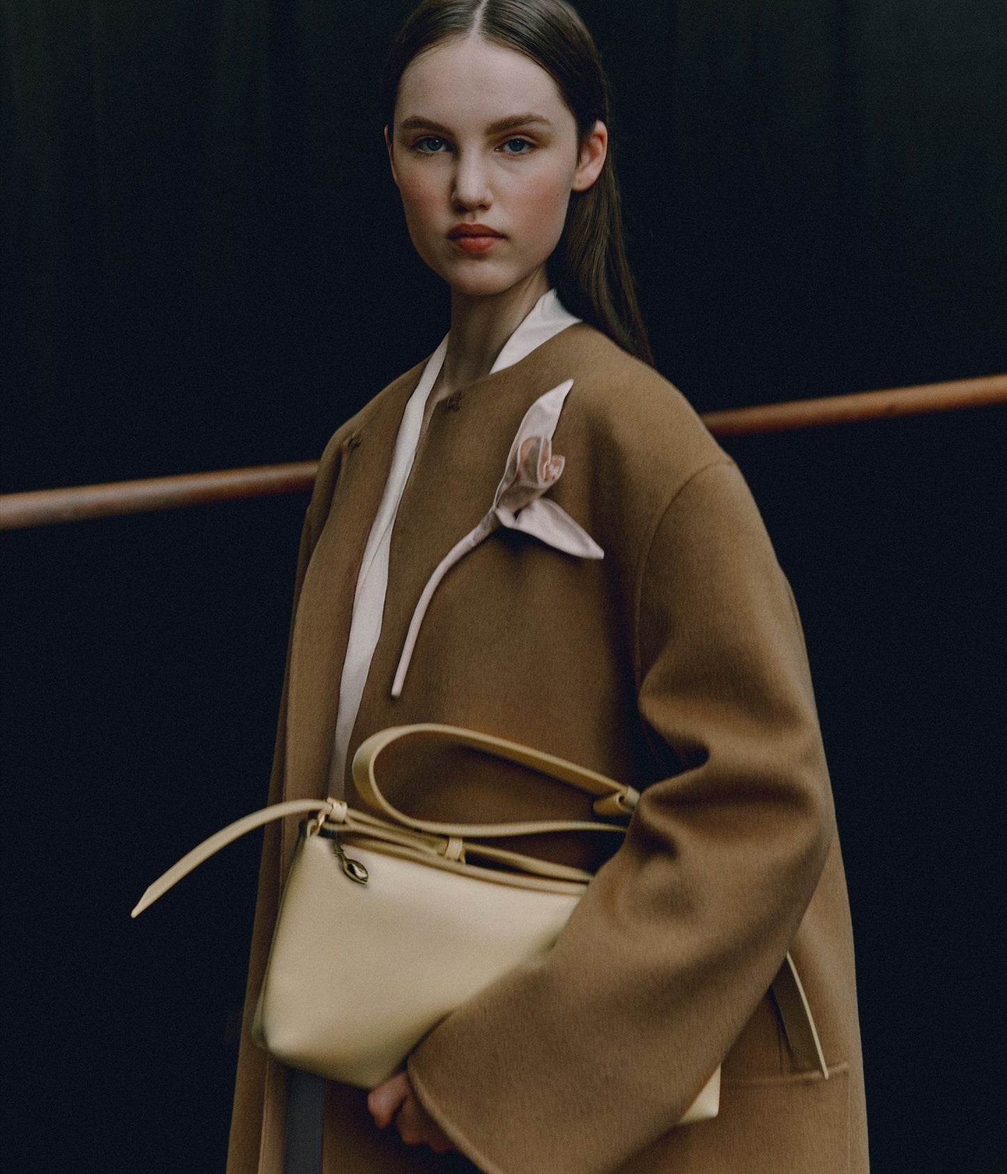 Floral Appliqué Double Faced Wool Coat