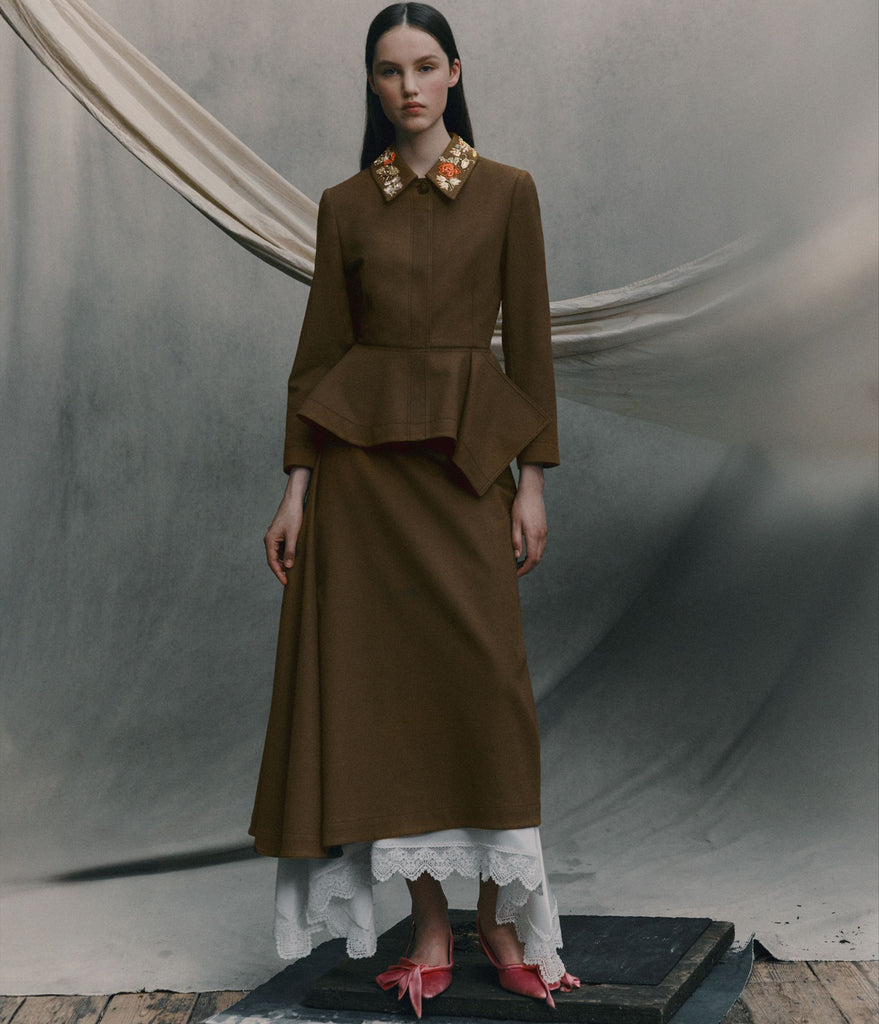 Draped Crepe Midi Skirt