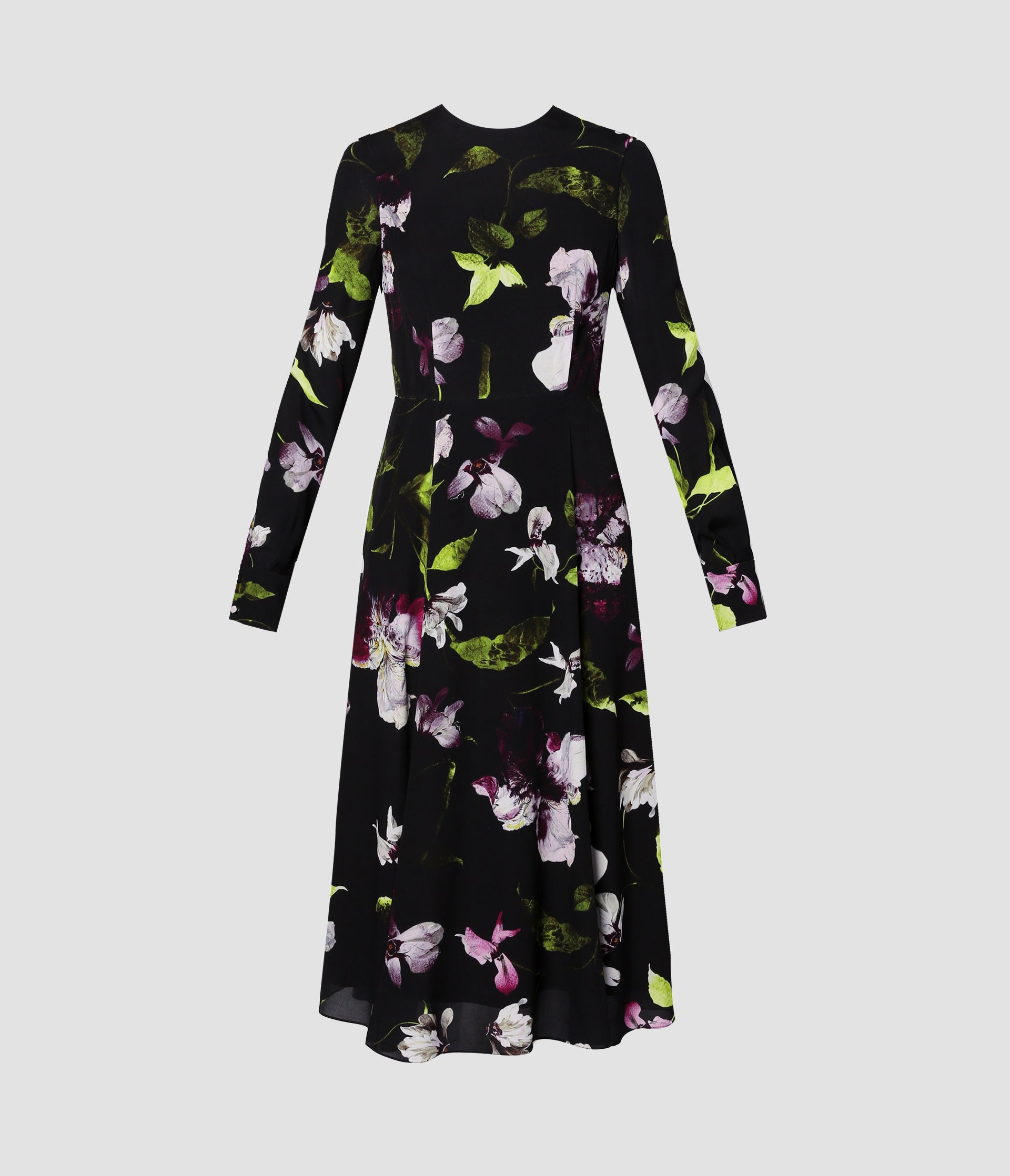 ERDEM】BLACK FLORAL VISCOSE JERSEY DRESS-