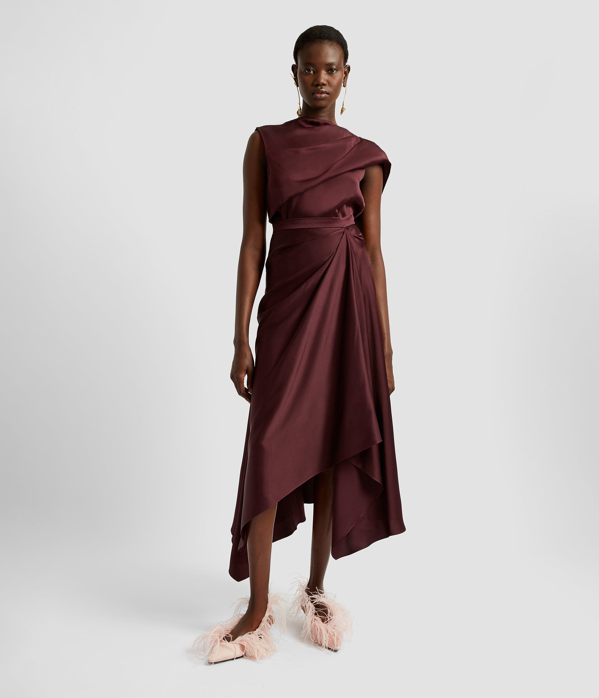 Asymmetric Draped Midi Skirt