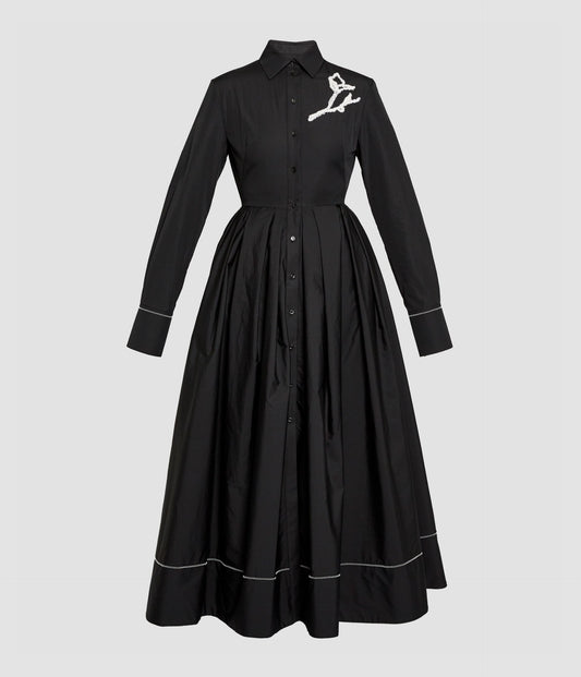 Embroidered Pleated Shirt Dress