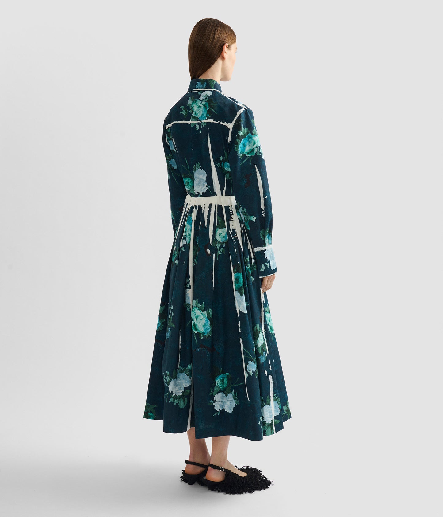 Floral Print Cotton Faille Shirt Dress