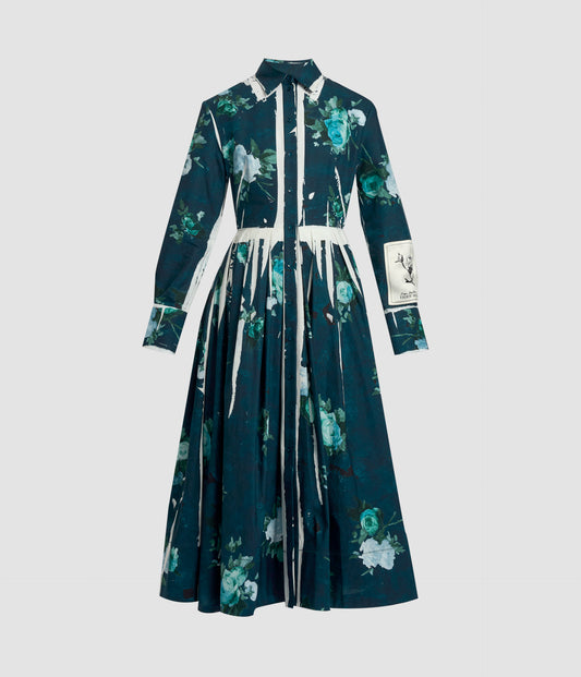 Floral Print Cotton Faille Shirt Dress