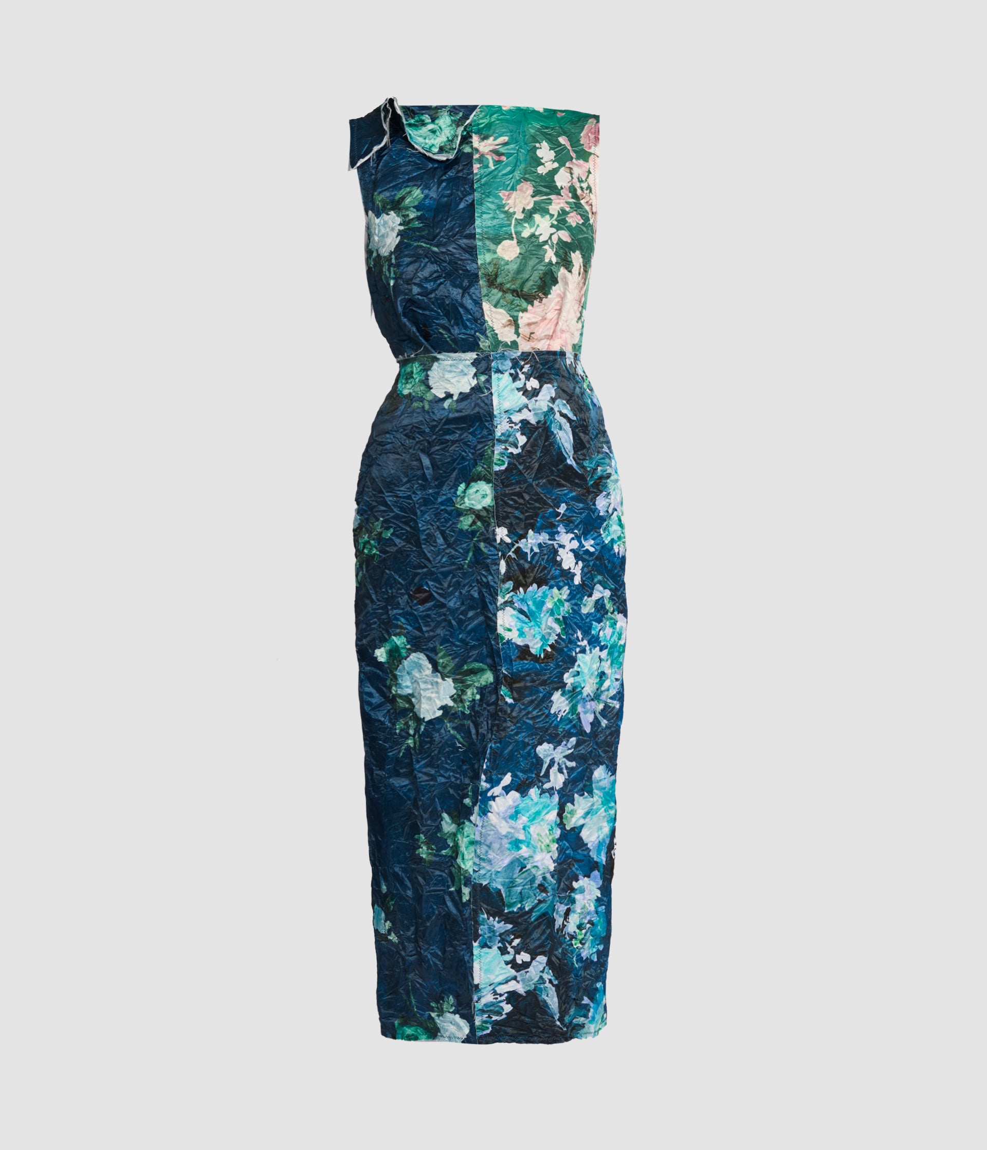 Floral Print Textured Satin Midi Dress