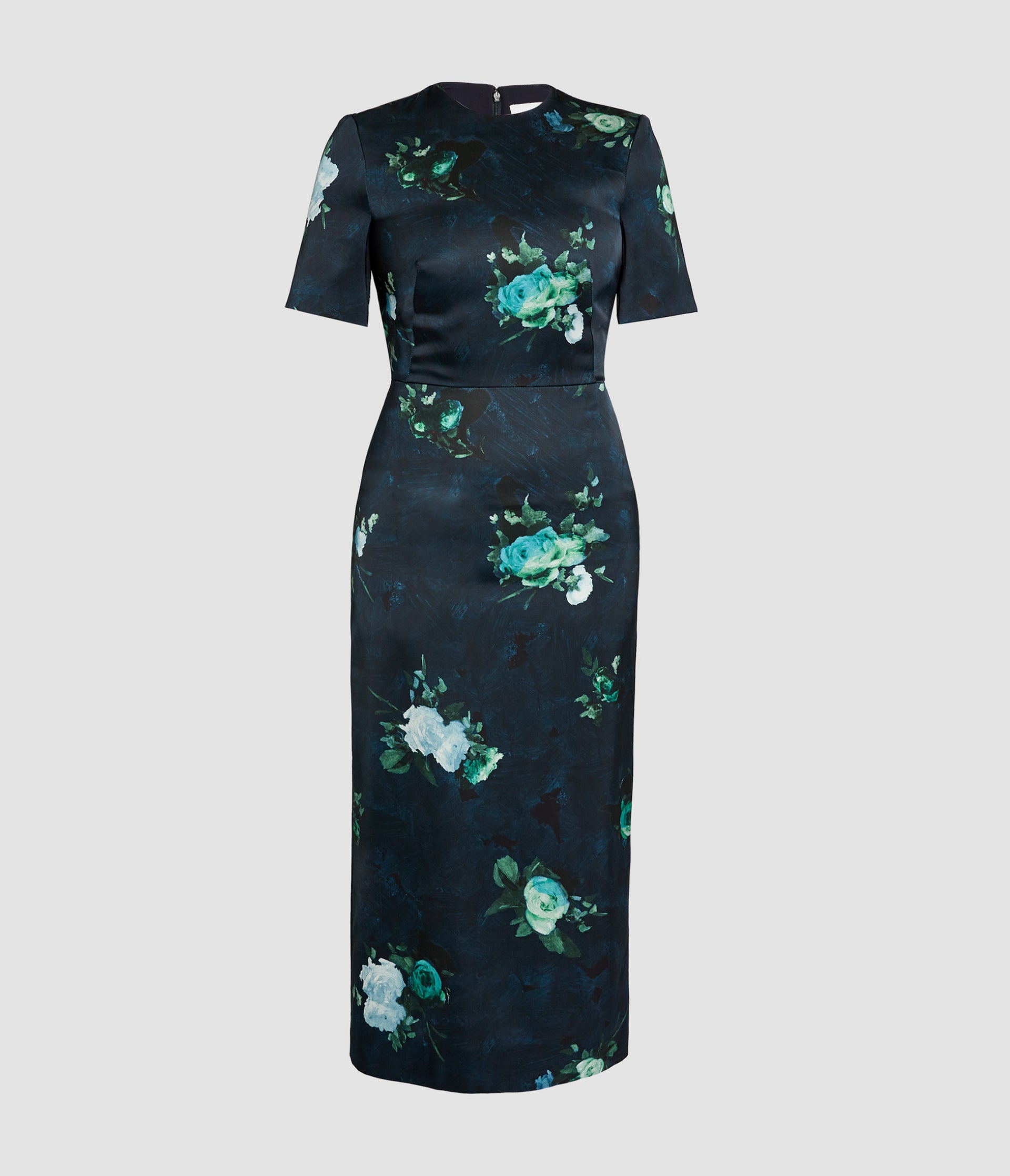 Floral Print Duchesse Satin Midi Dress