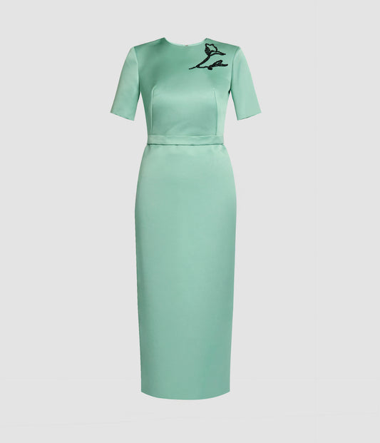 Embellished Duchesse Satin Midi Dress
