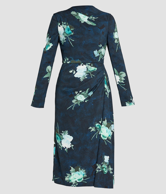 Long Sleeve Draped Midi Dress