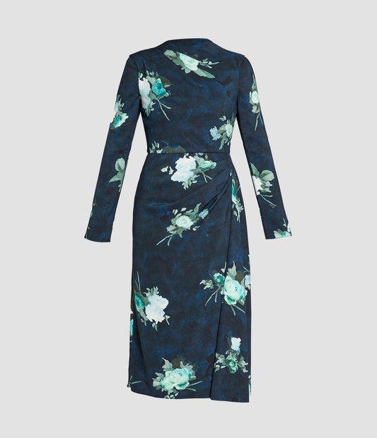 Long Sleeve Draped Midi Dress