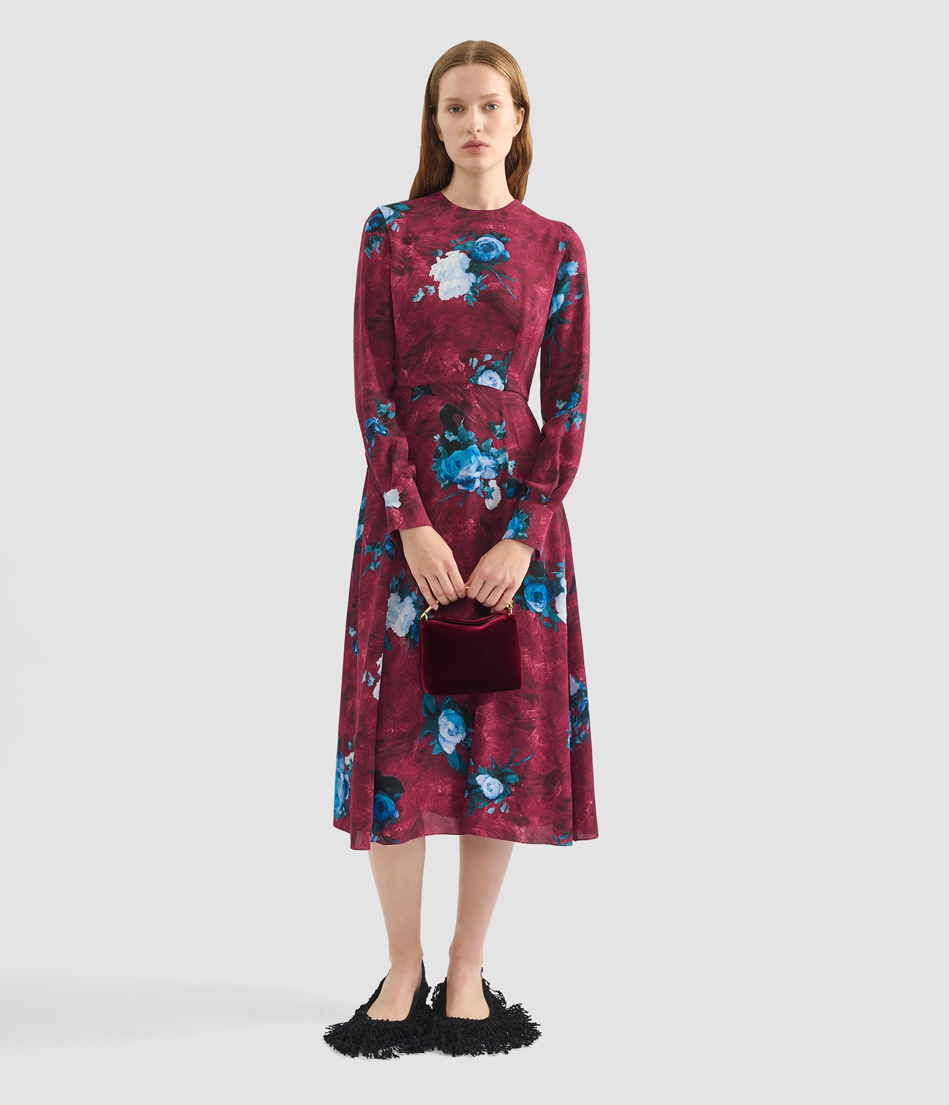 送料込/関税込■ERDEM■ドレープシルクとコットンのミディドレス フラワープリントシルクミディドレス | 【Plan C】プラン シー