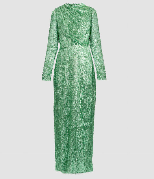 Bugle Sequin Long Sleeve Gown