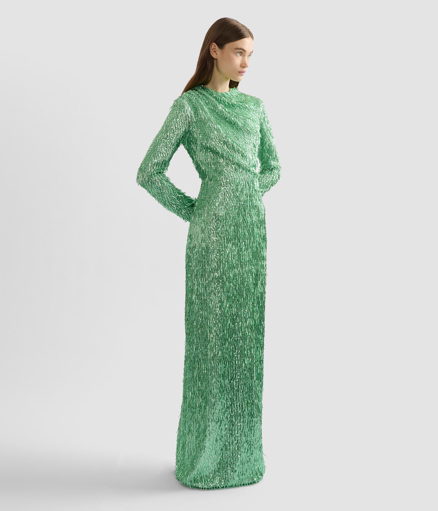 Bugle Sequin Long Sleeve Gown
