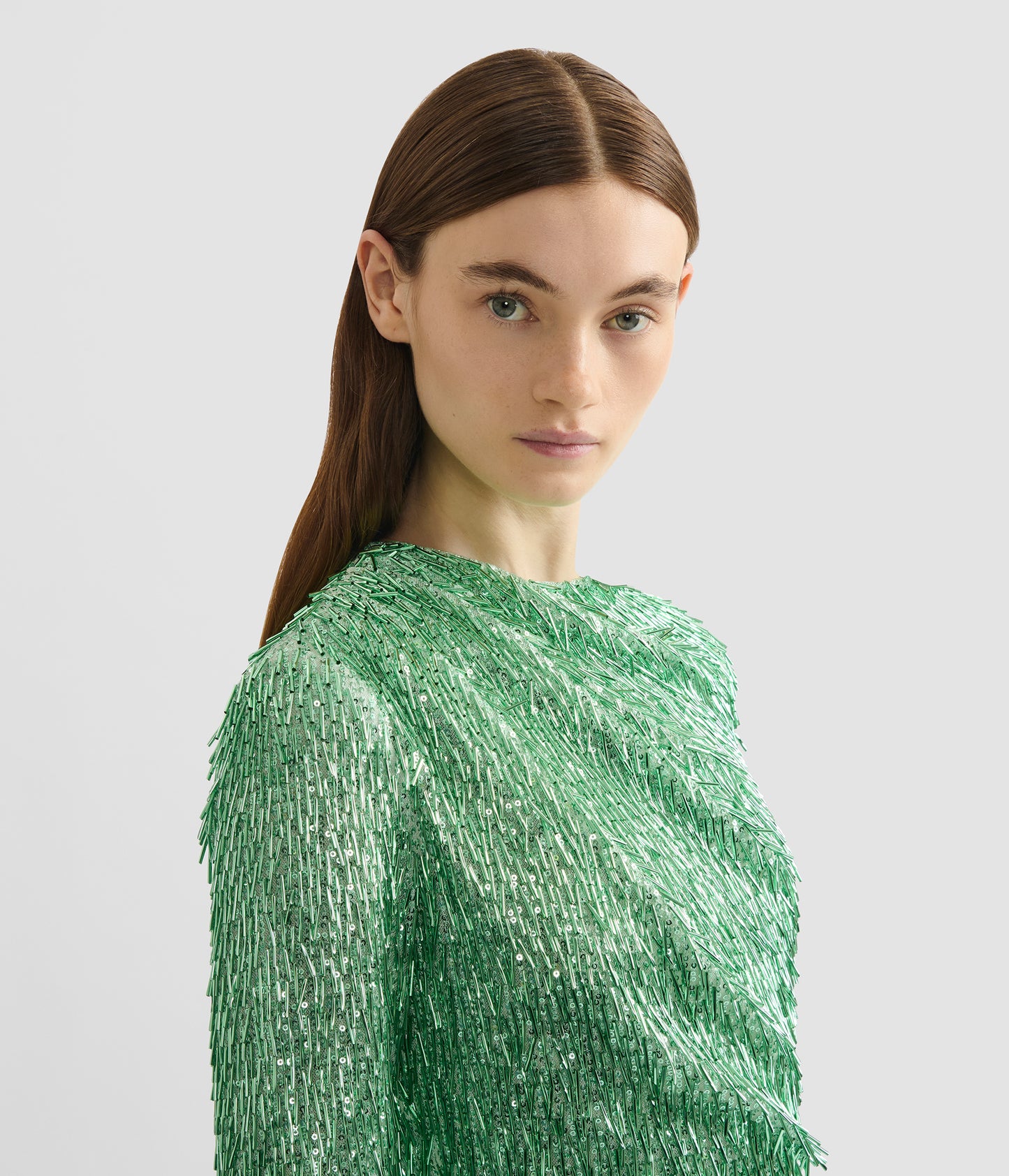 Bugle Sequin Long Sleeve Gown