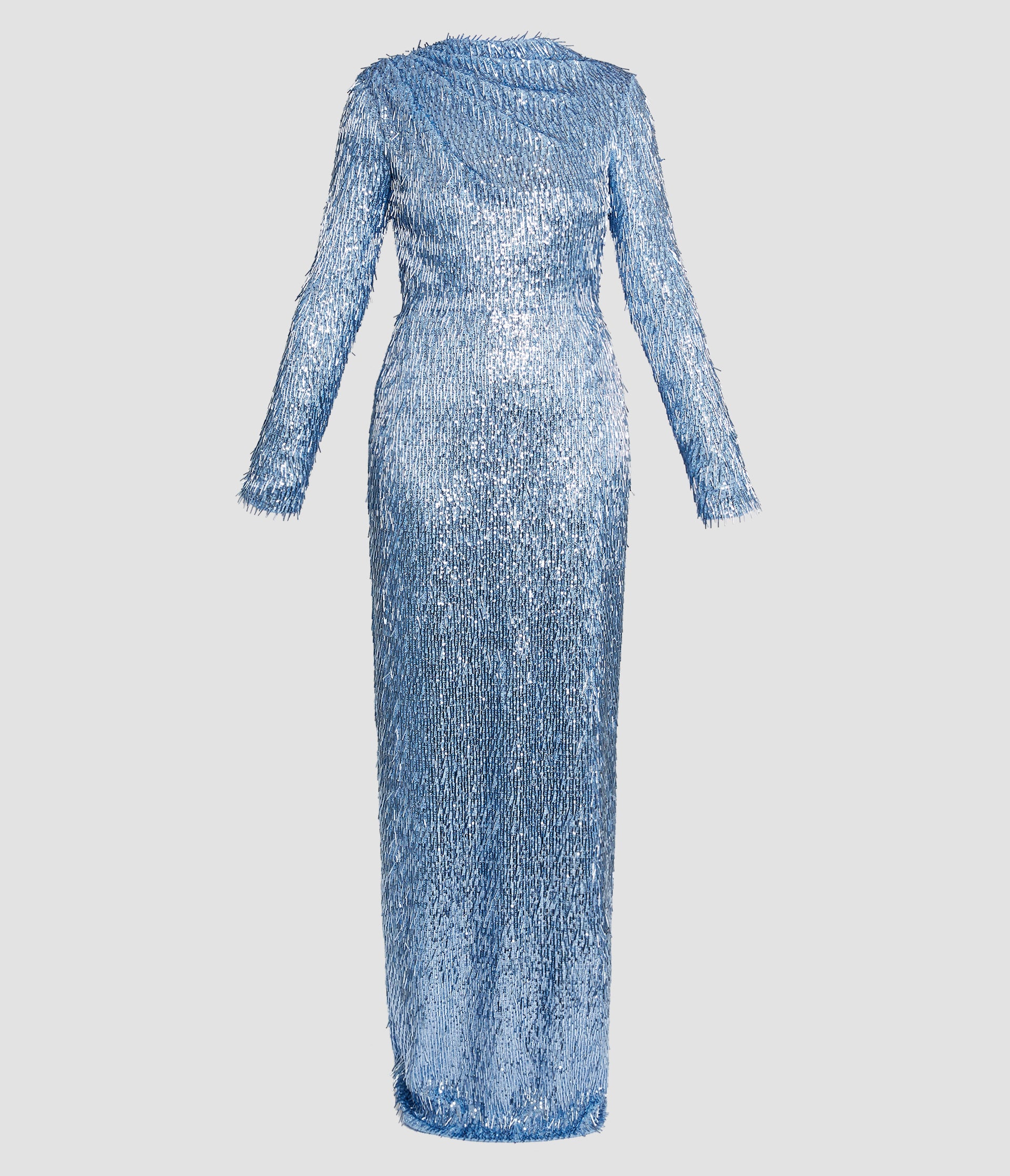 Bugle Sequin Long Sleeve Gown