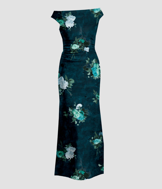 Floral Print Duchesse Satin Gown