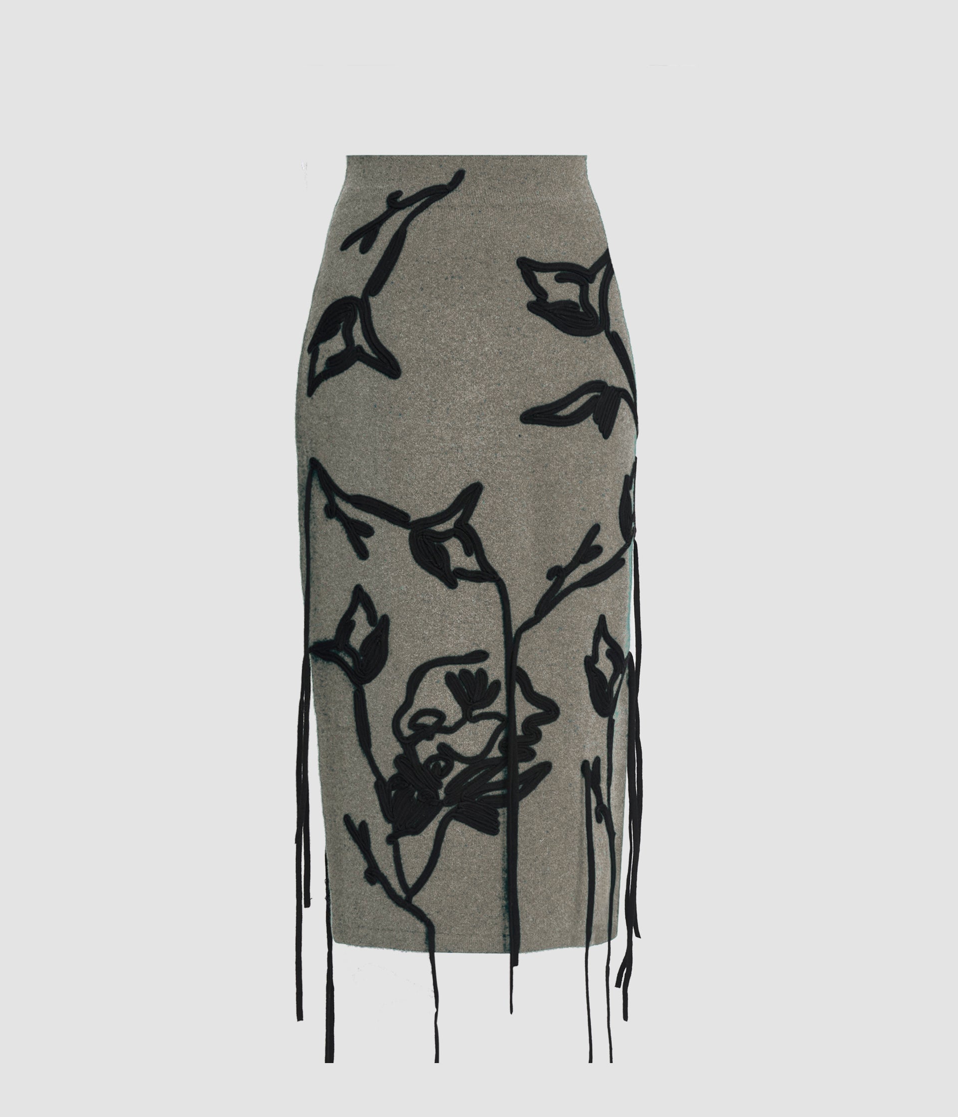Embroidered Merino Wool Pencil Skirt