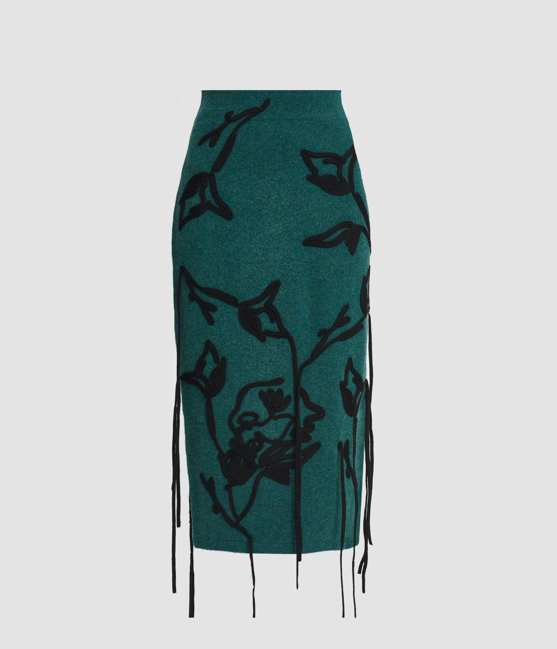 Embroidered Merino Wool Pencil Skirt