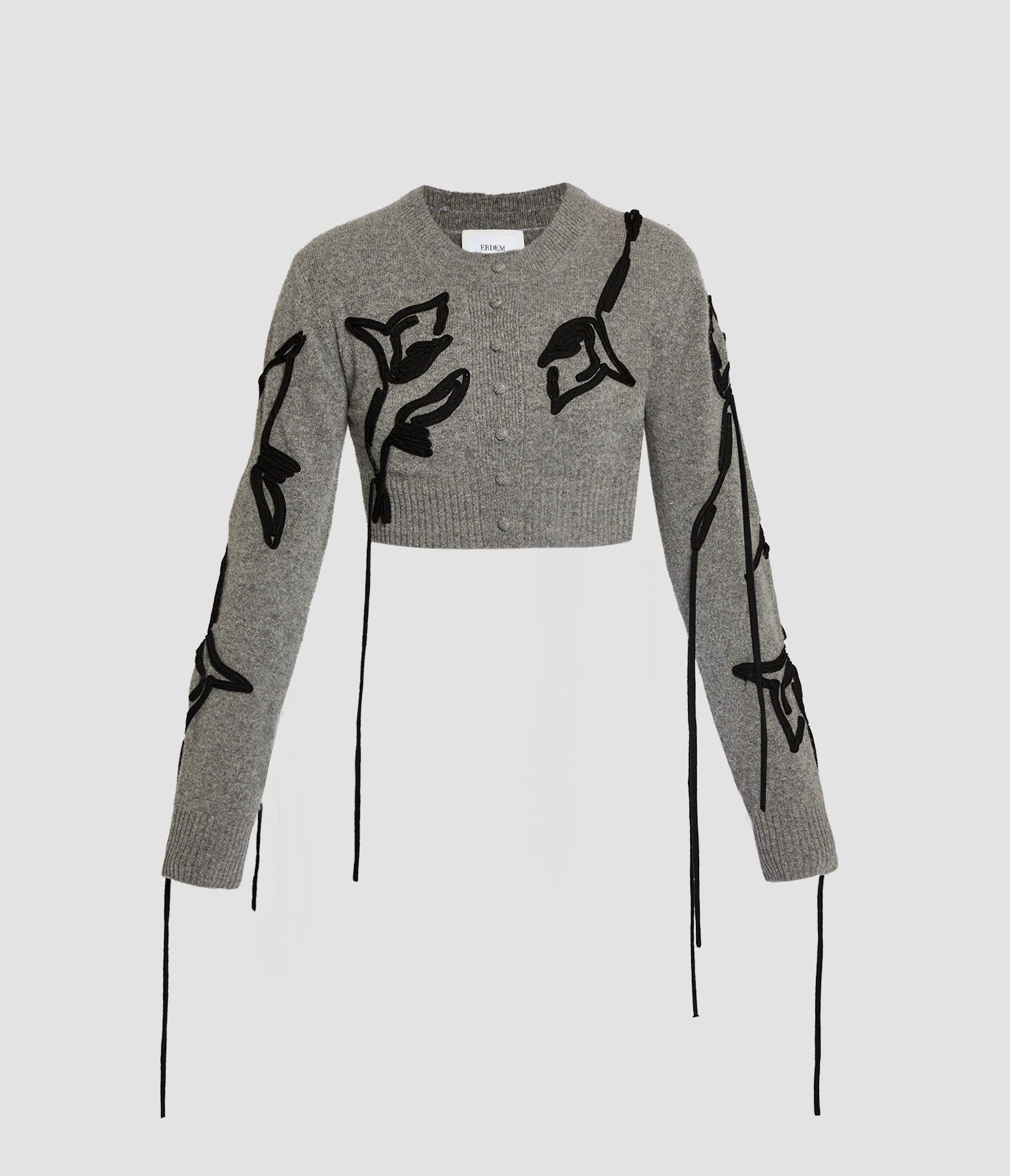 Embroidered Merino Wool Cropped Cardigan