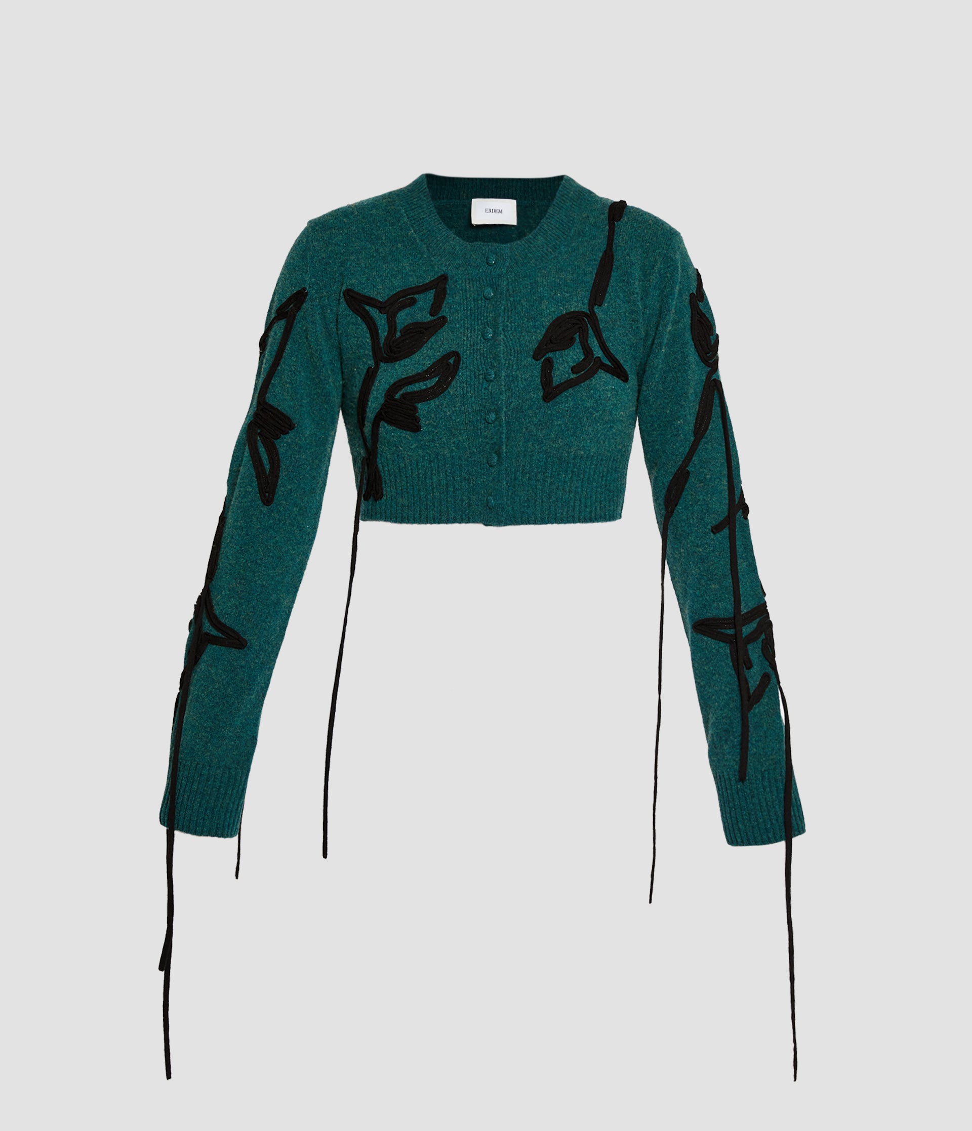 Embroidered Merino Wool Cropped Cardigan