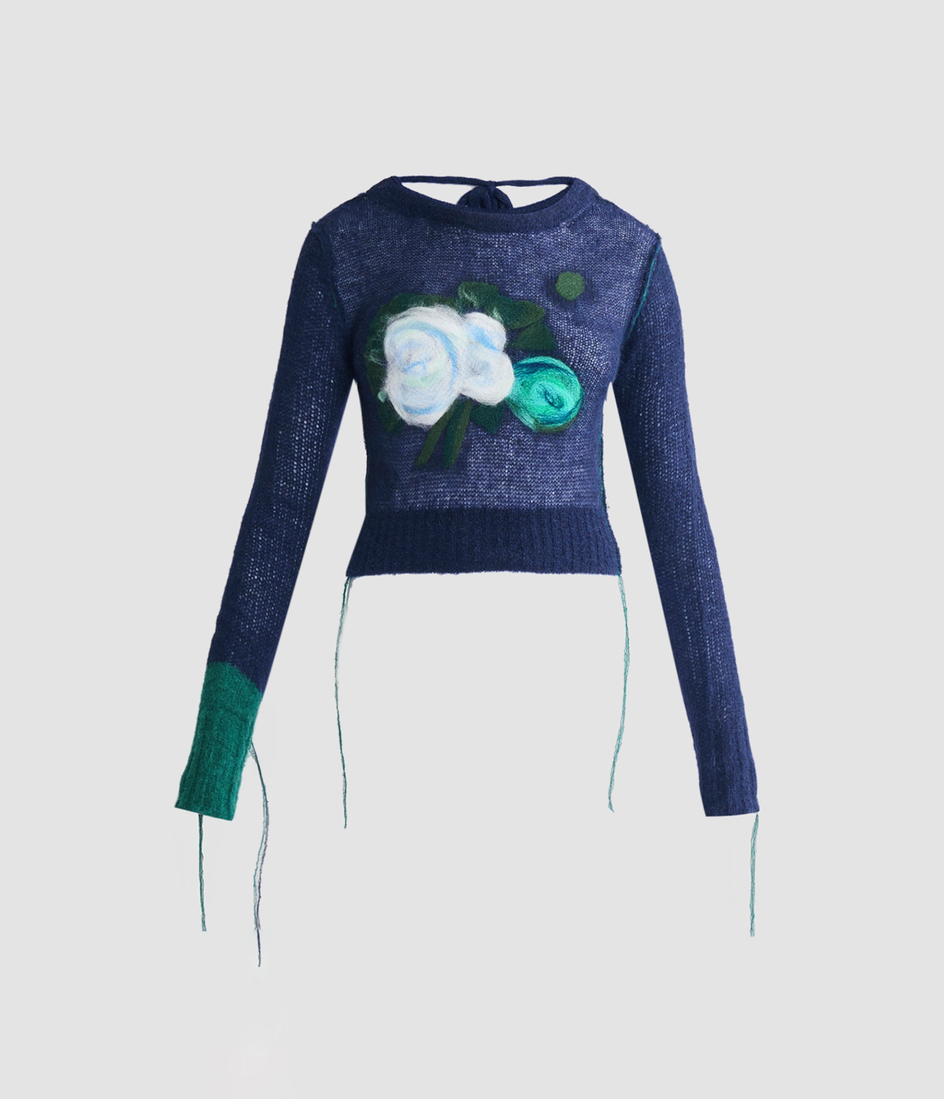 Floral Detail Open Stitch Cropped Jumper