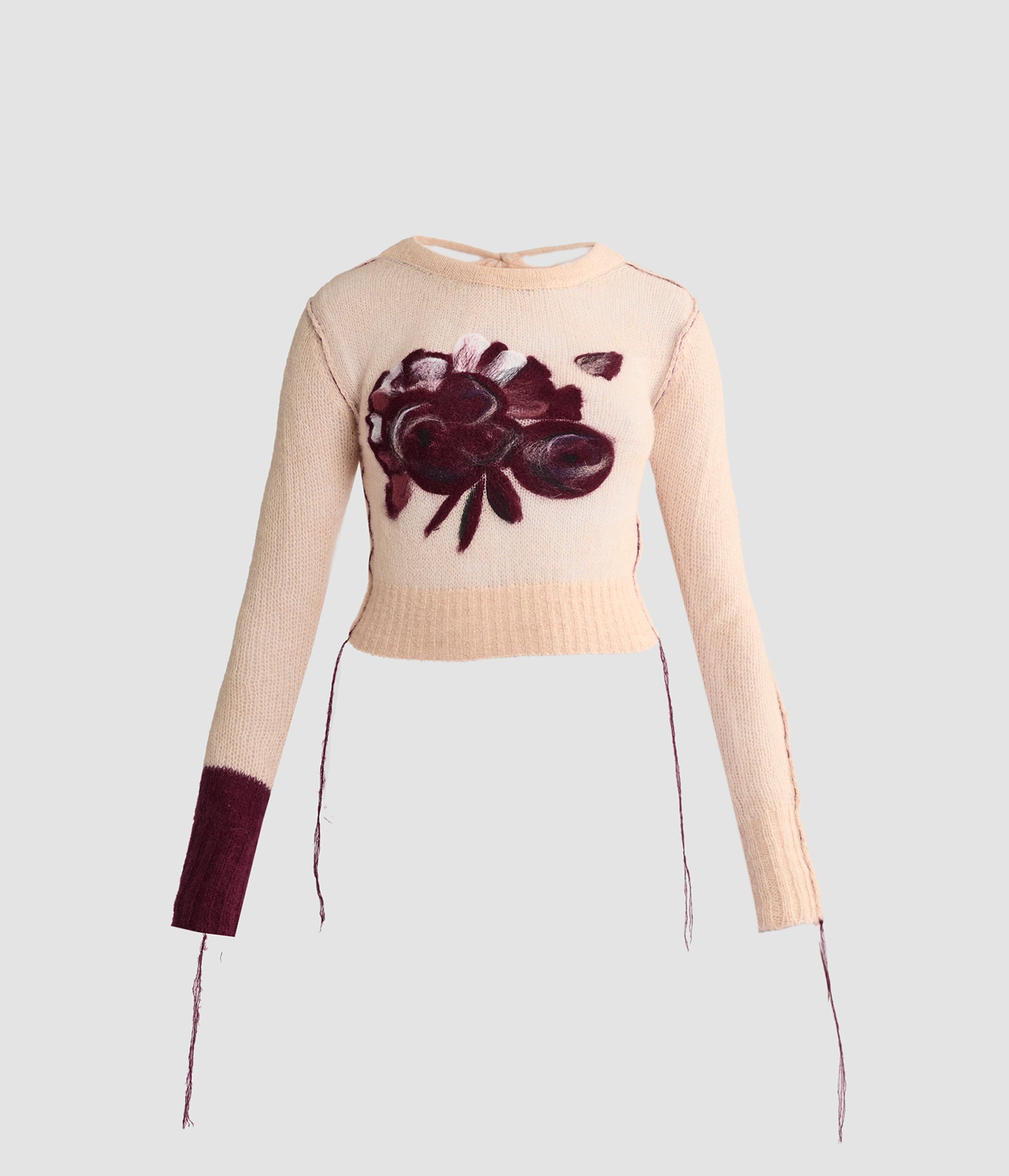 Floral Detail Open Stitch Cropped Jumper