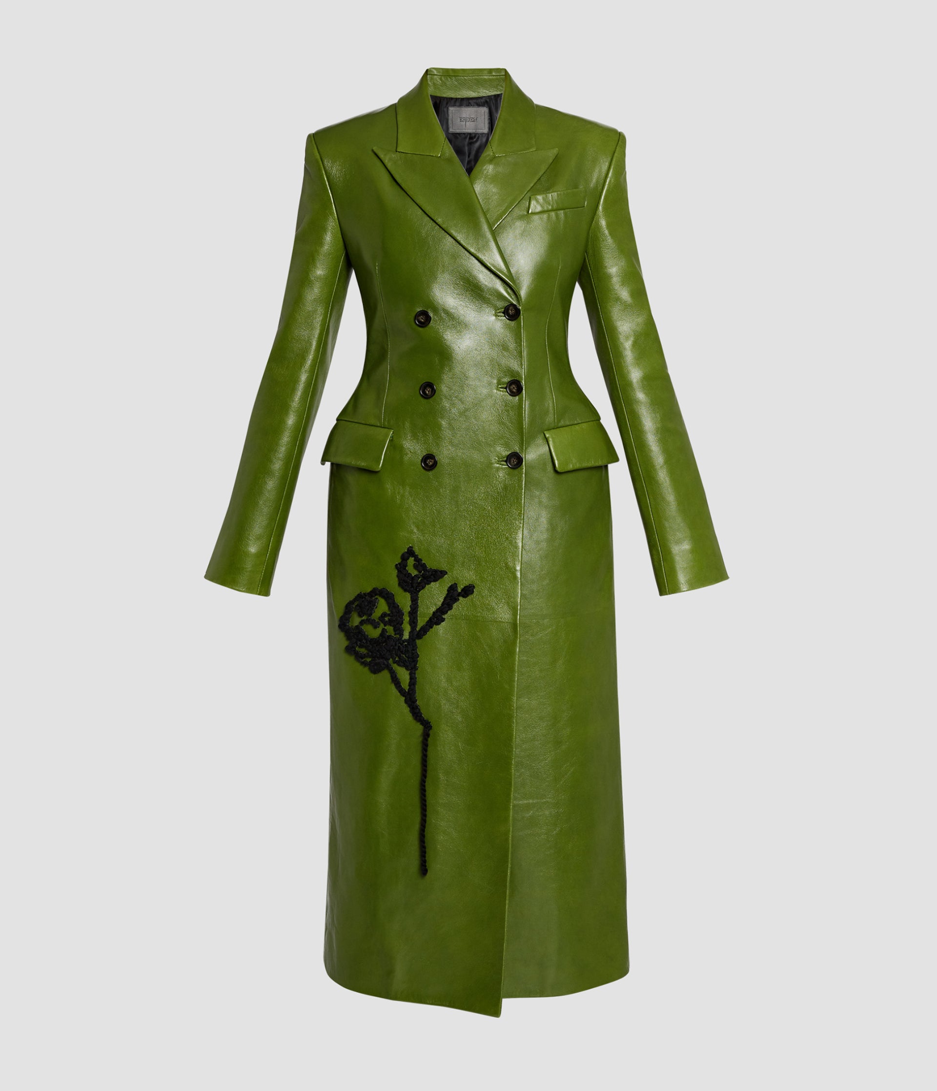 Embellished Double Breasted Leather Coat