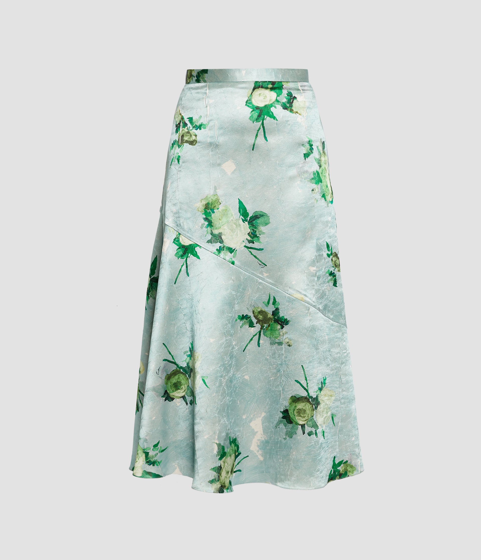 Floral Print Crushed Satin A Line Skirt