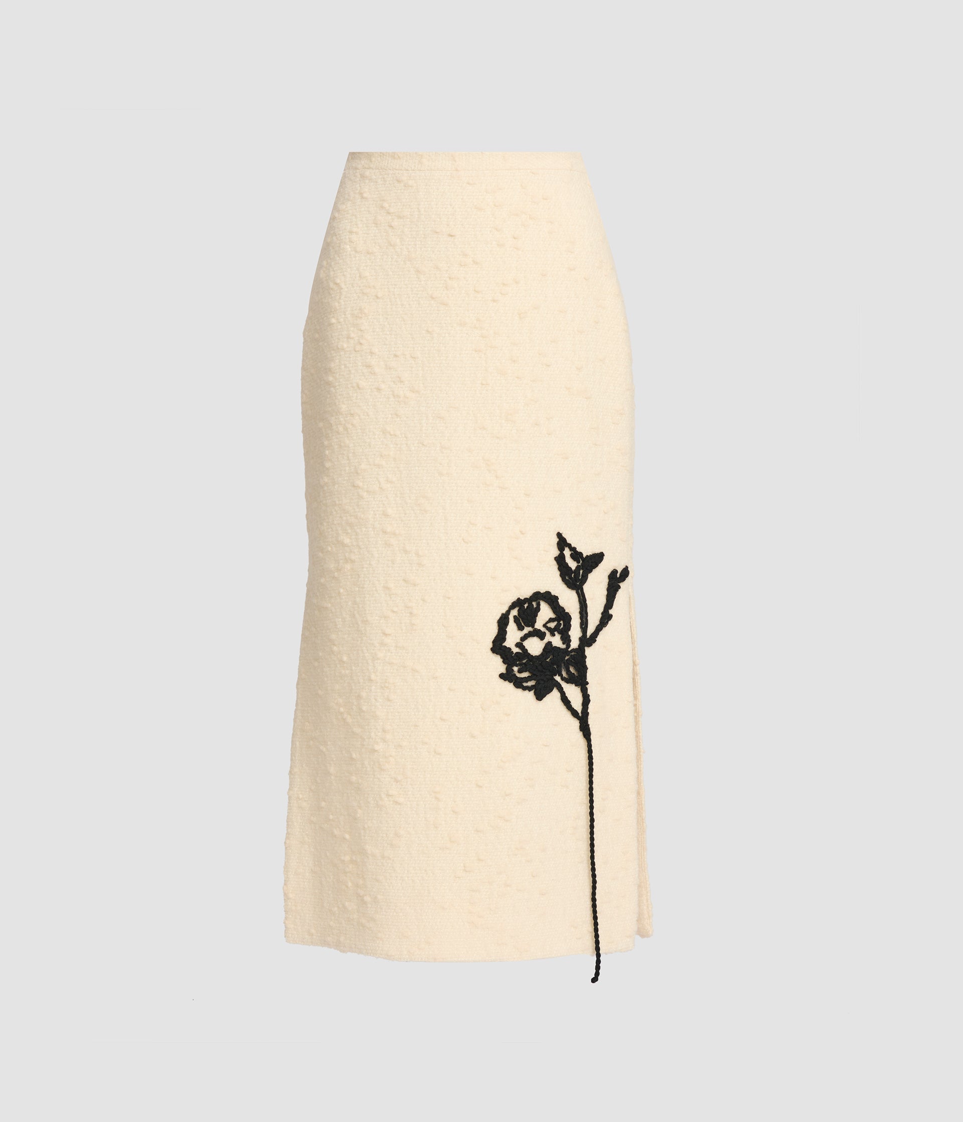 Embroidered Bouclé Pencil Skirt