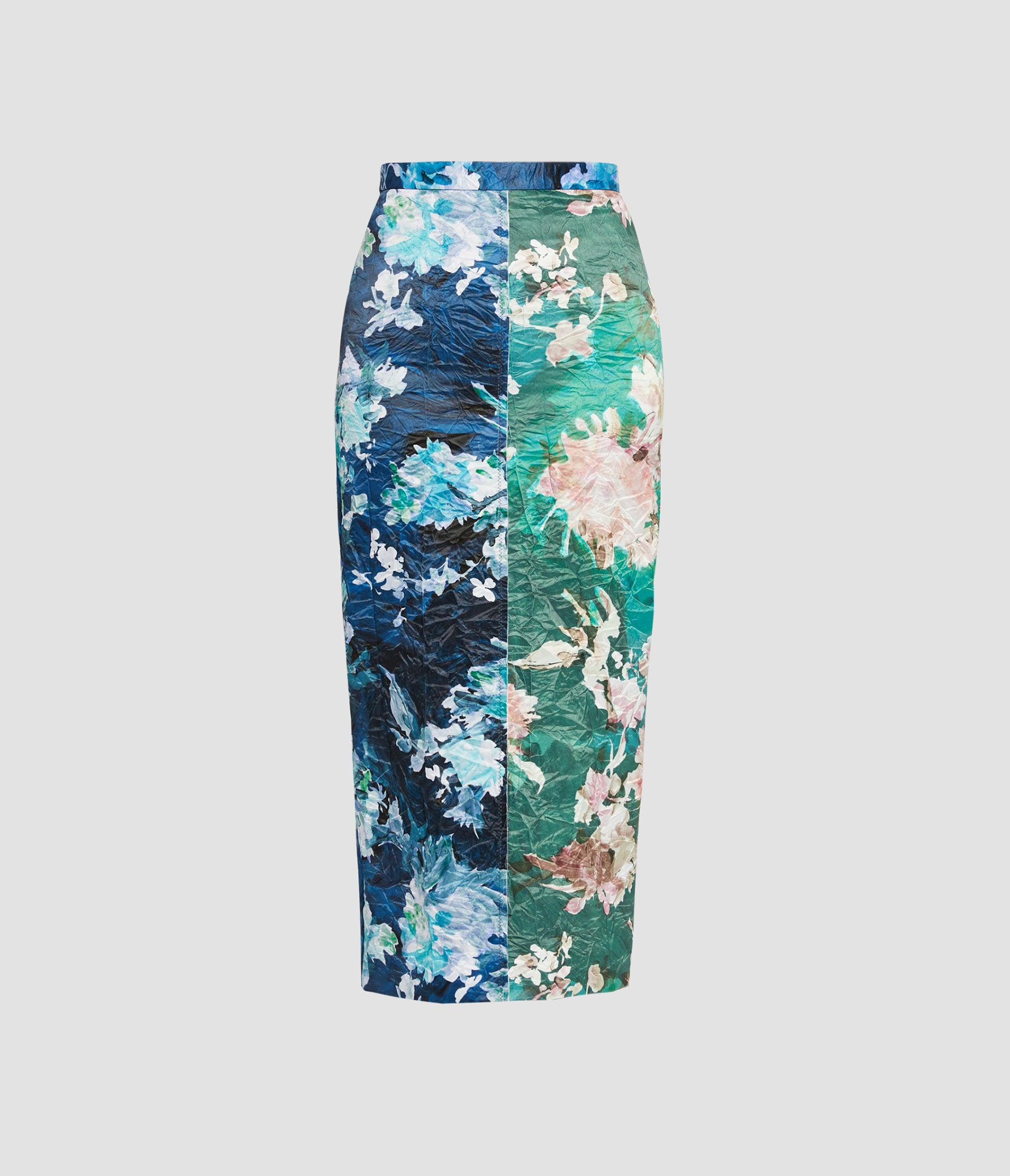 Floral Print Textured Satin Pencil Skirt