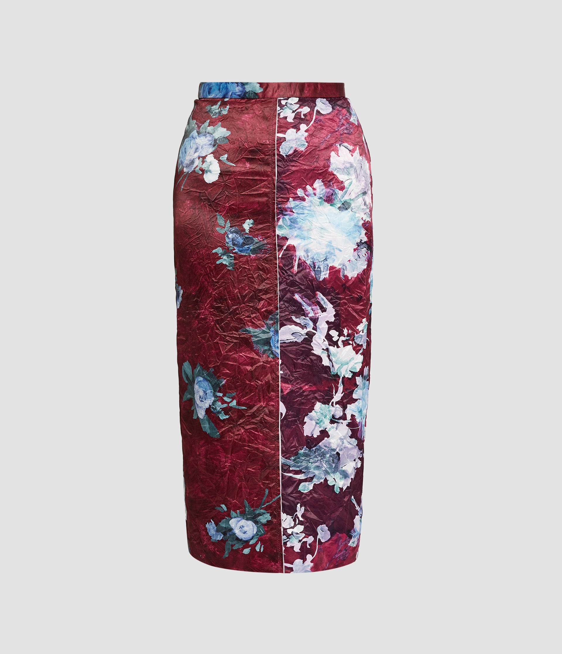 Floral Print Textured Satin Pencil Skirt