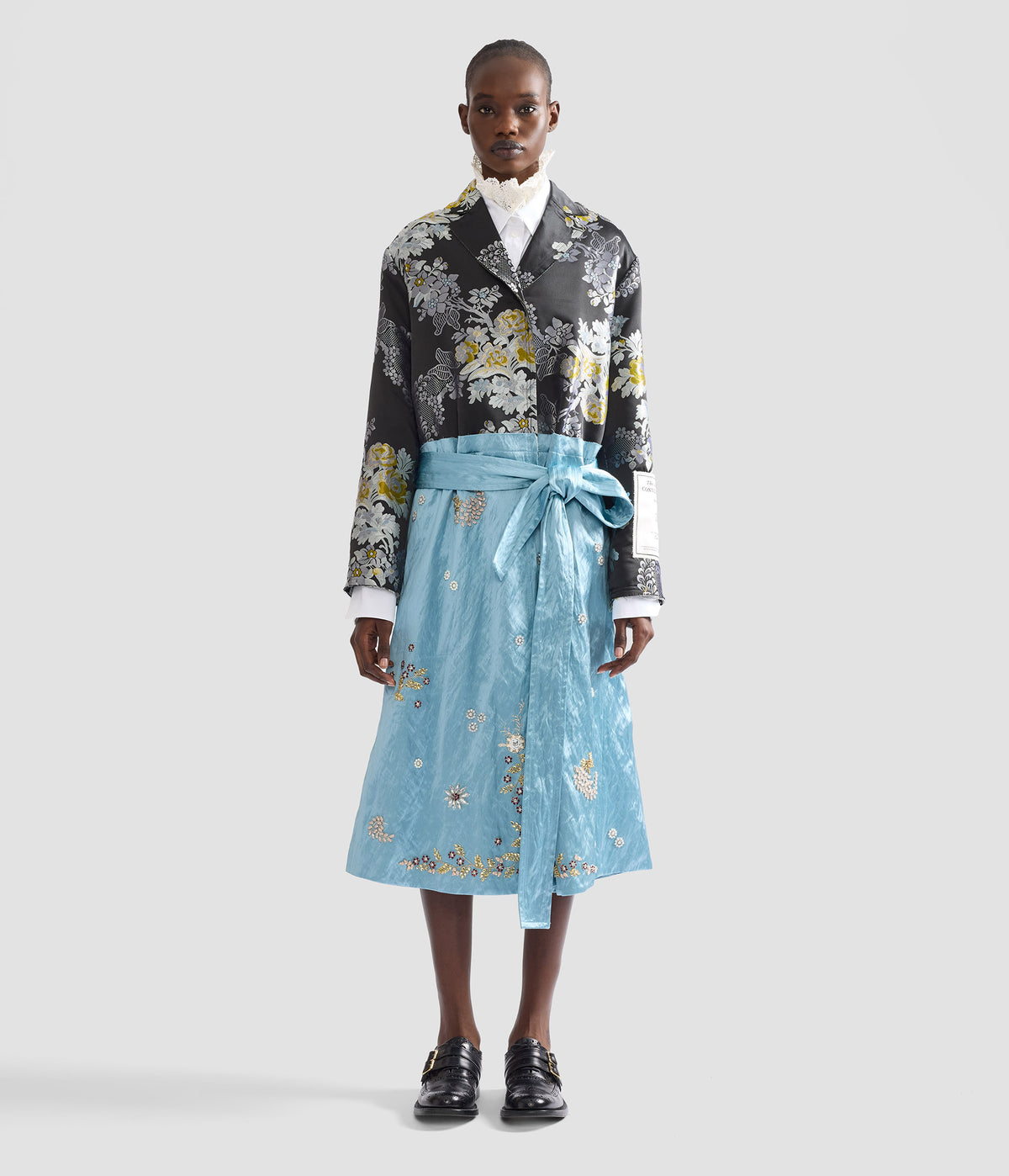 Textured Satin Wrap Coat