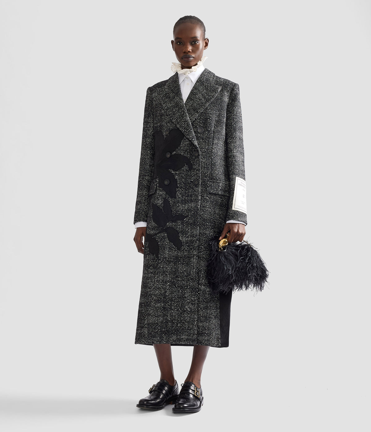 Floral Embroidered Wool Tailored Coat
