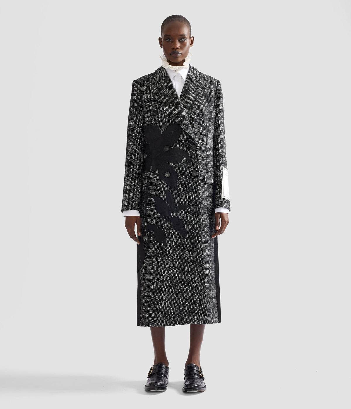 Floral Embroidered Wool Tailored Coat