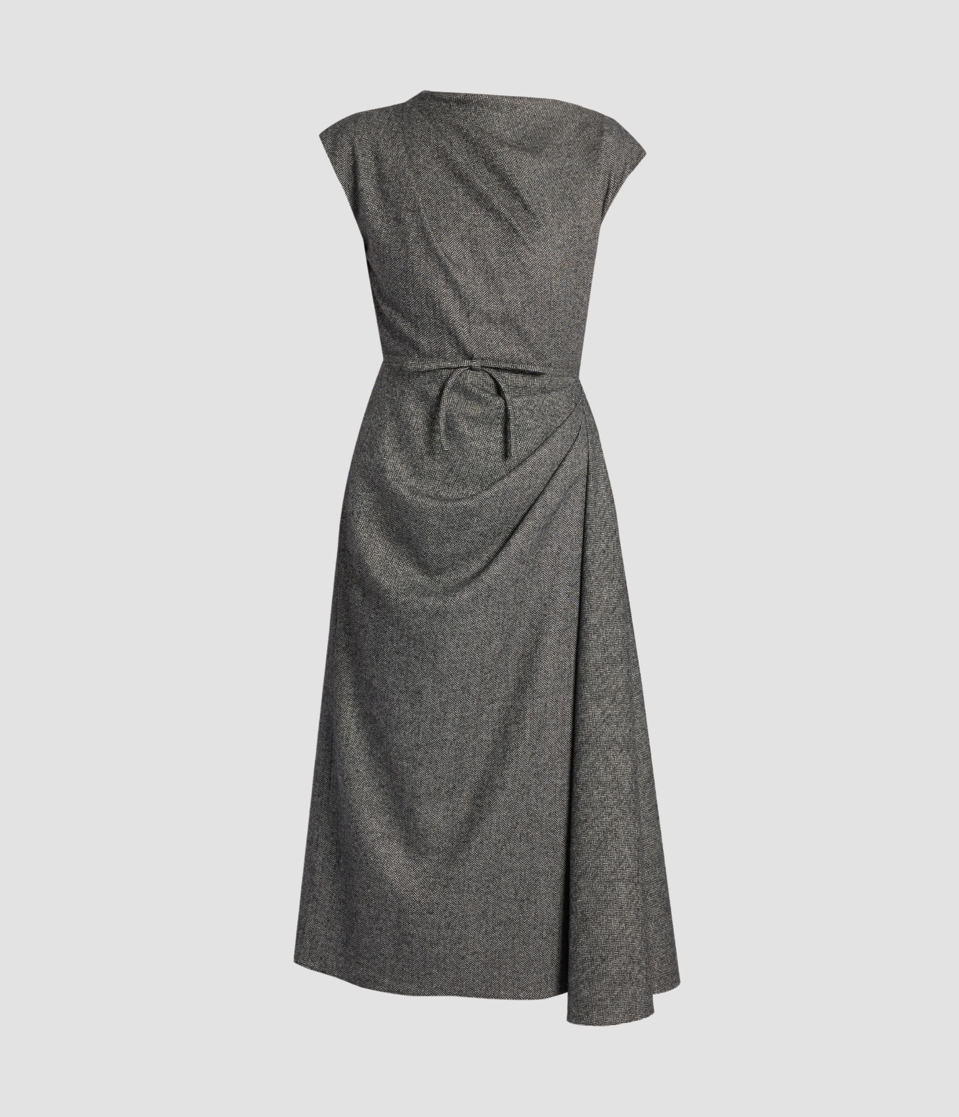 Herringbone Draped Midi Dress