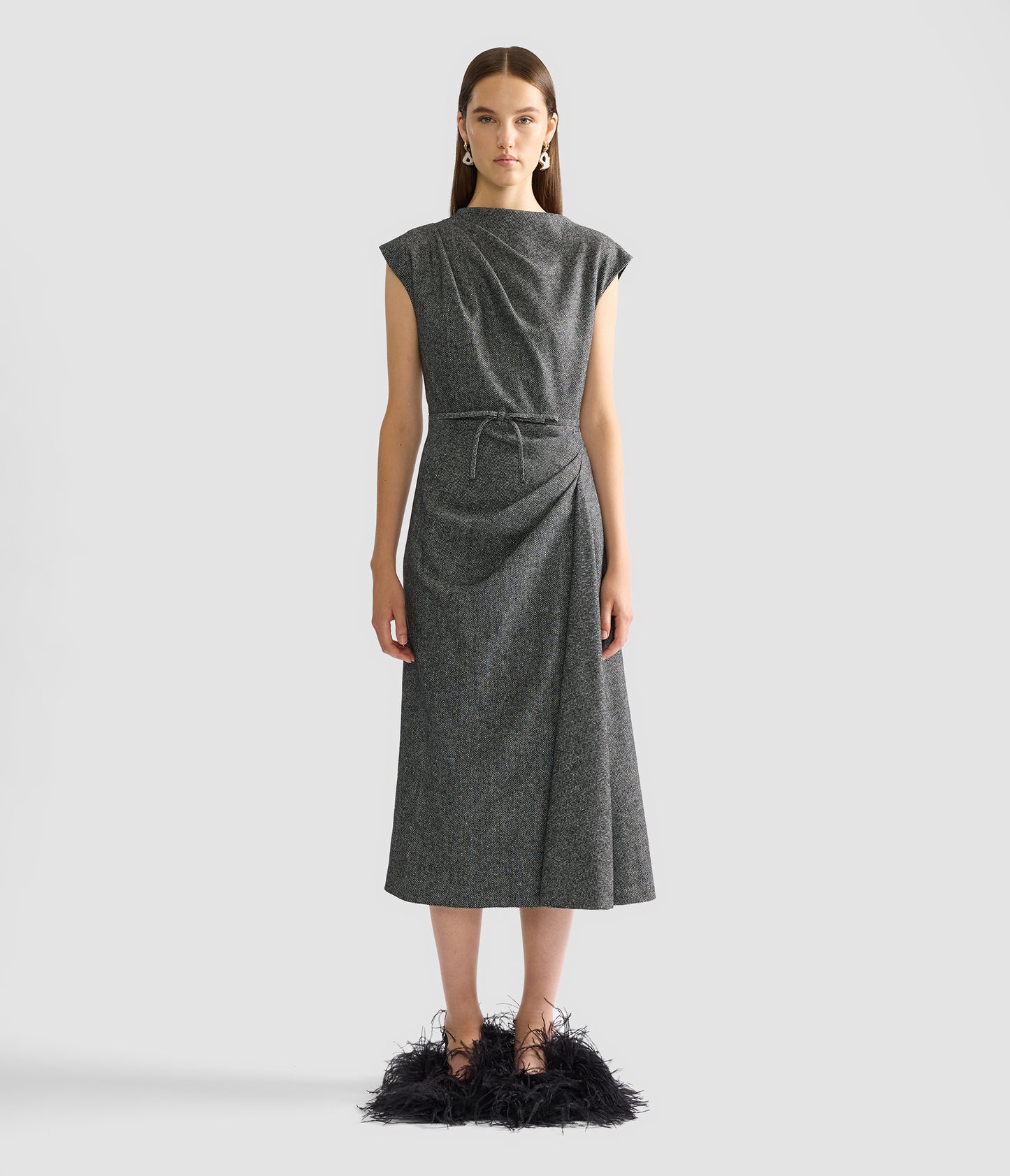 Herringbone Draped Midi Dress