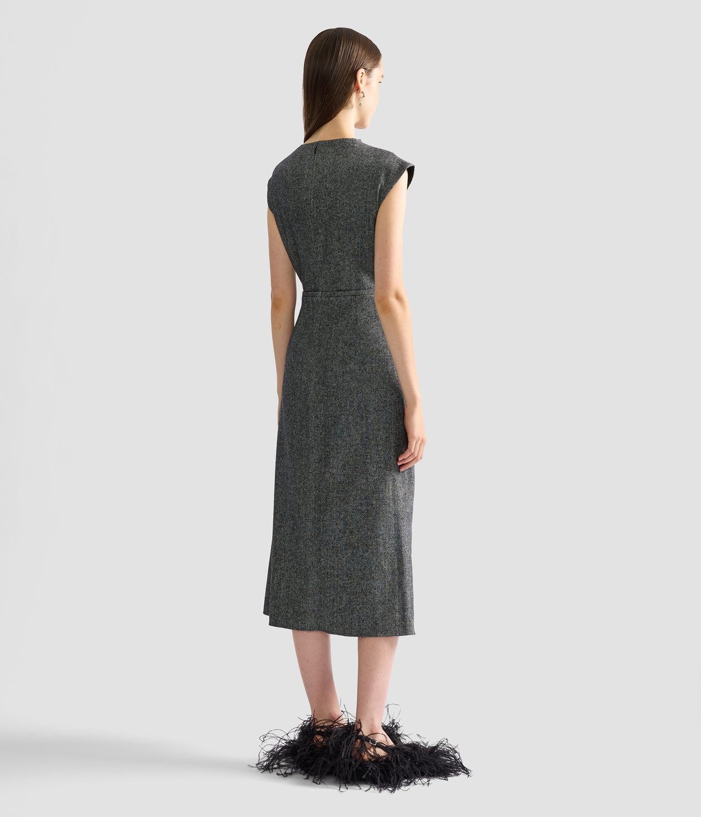 Herringbone Draped Midi Dress