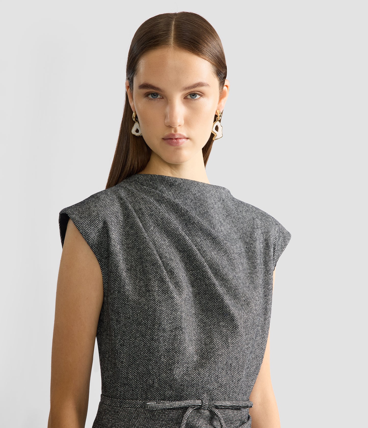 Herringbone Draped Midi Dress