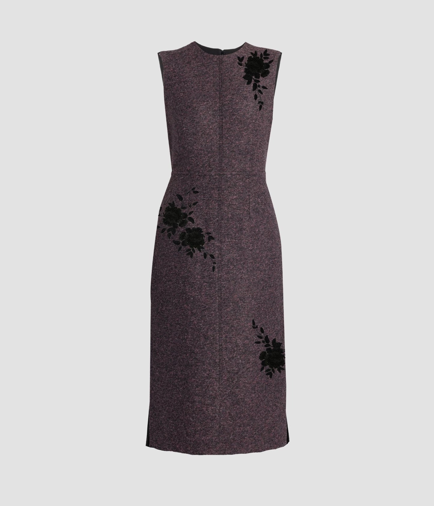 Floral Embroidered Wool Sleeveless Midi Dress