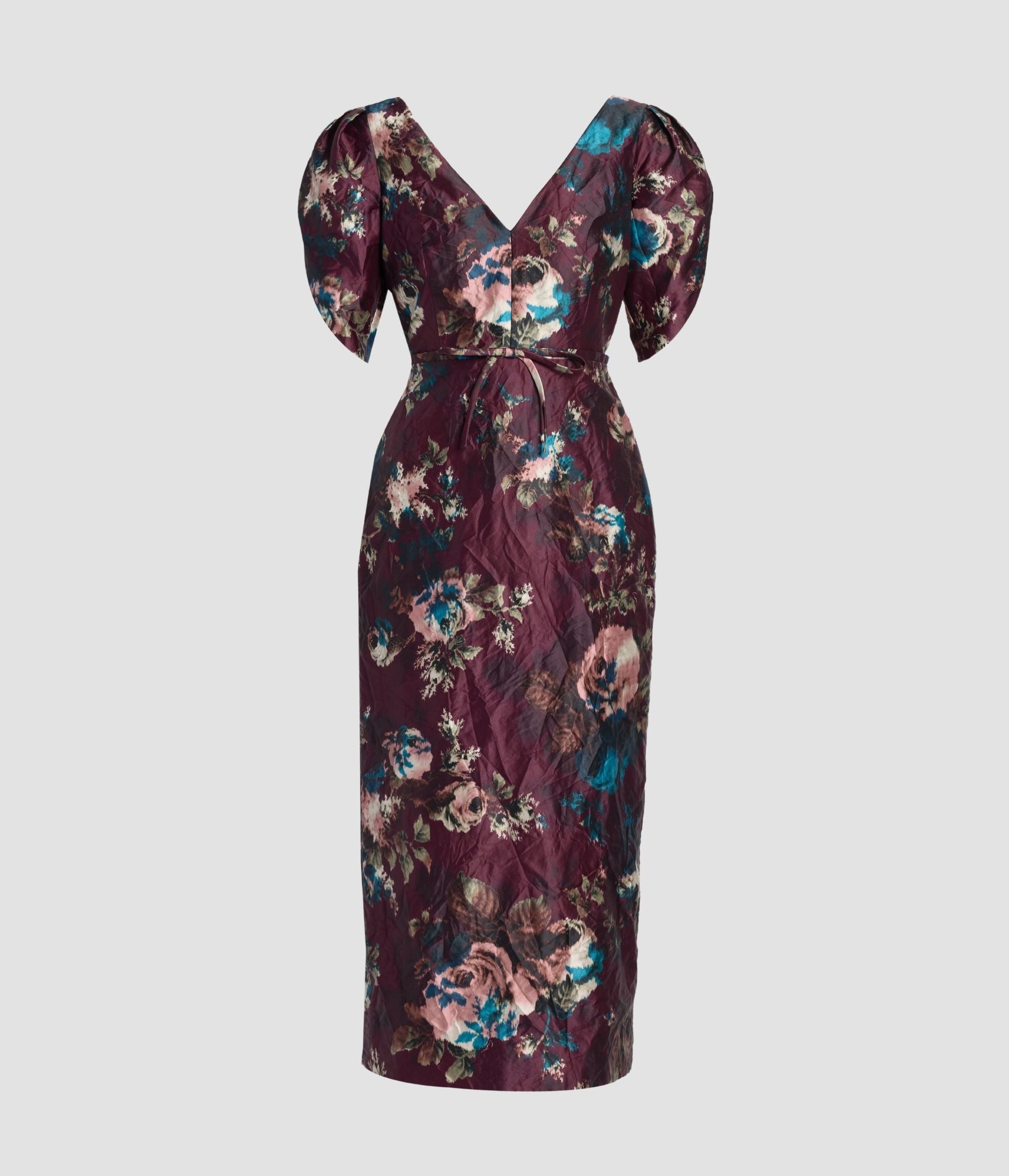 Floral Textured Satin Midi Dress