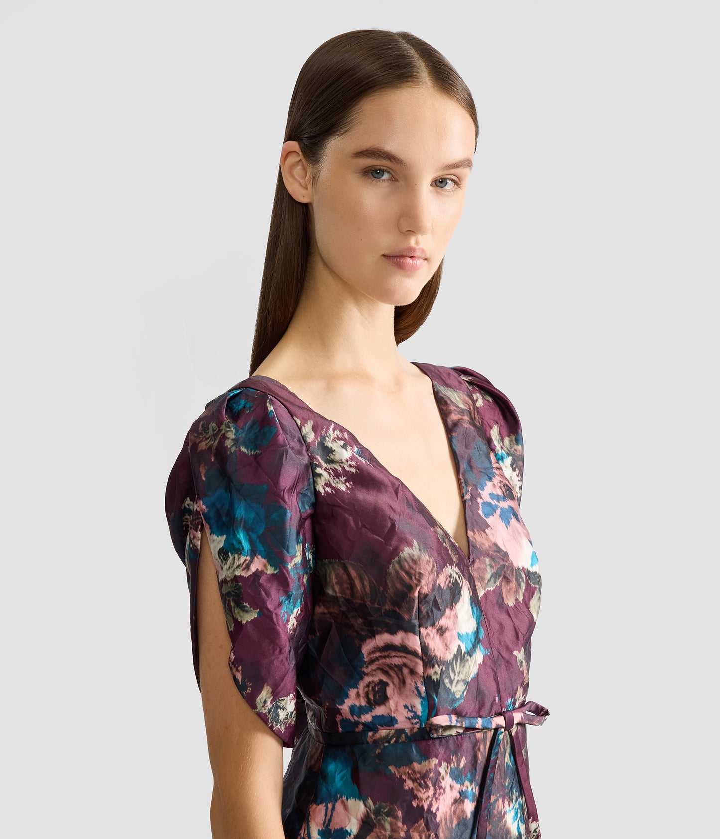 Floral Textured Satin Midi Dress