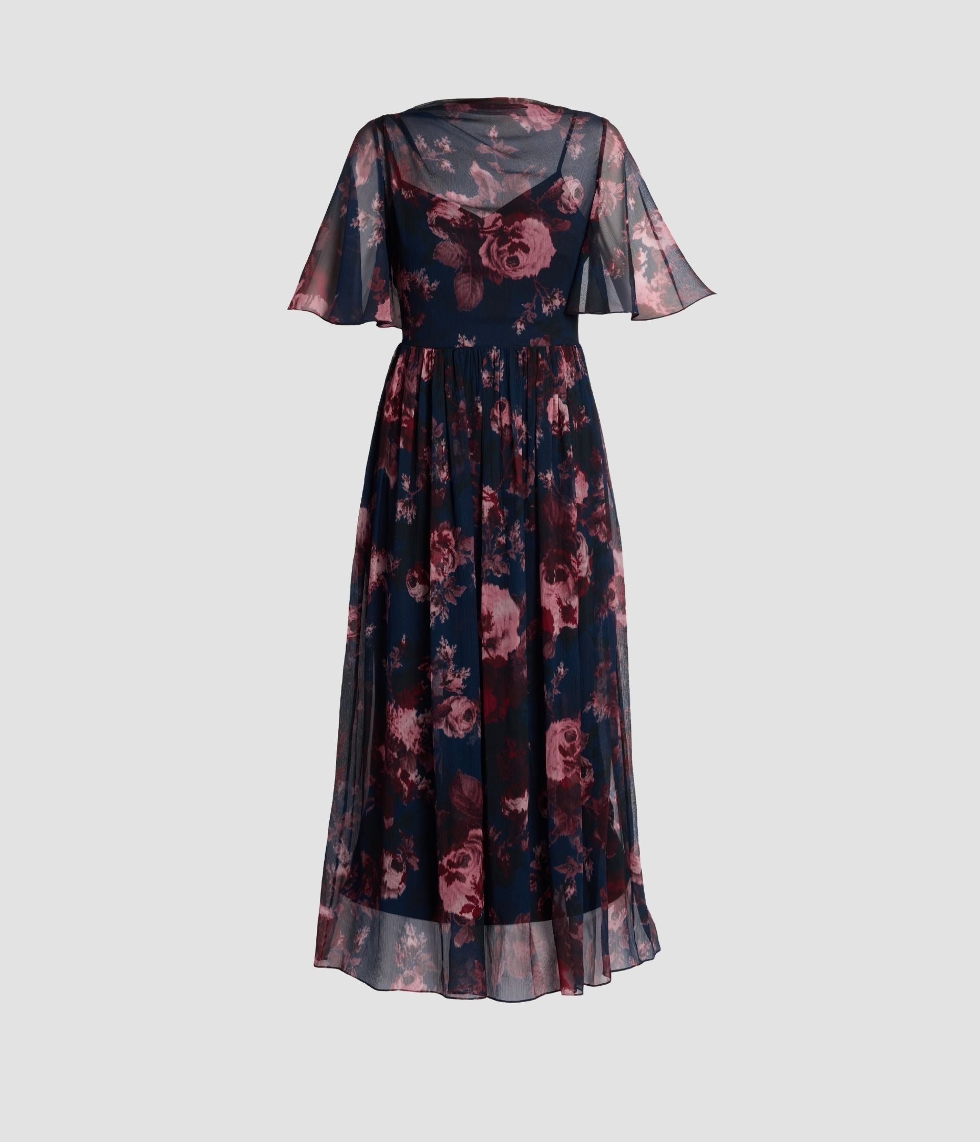 Floral Silk Creponne Short Sleeve Midi Dress
