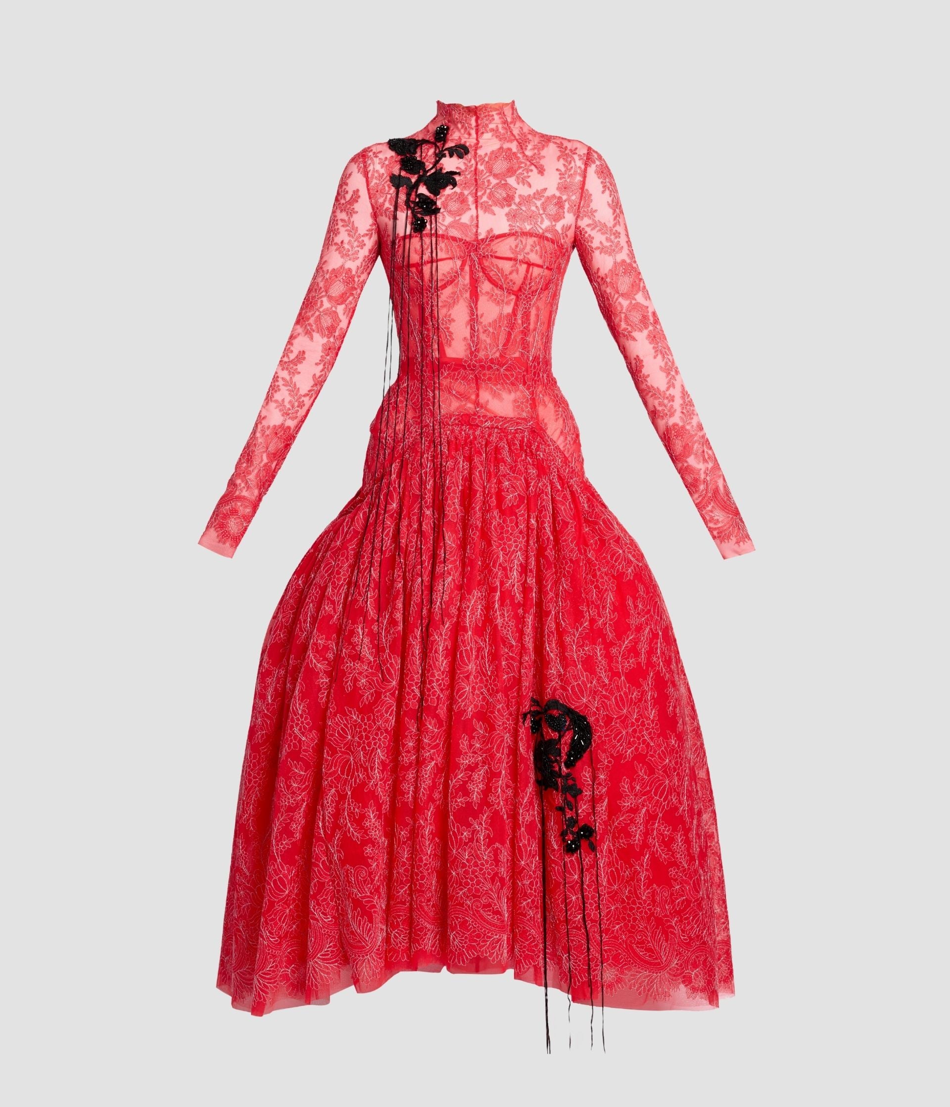 Floral Lace Tulle Sleeveless Midi Dress