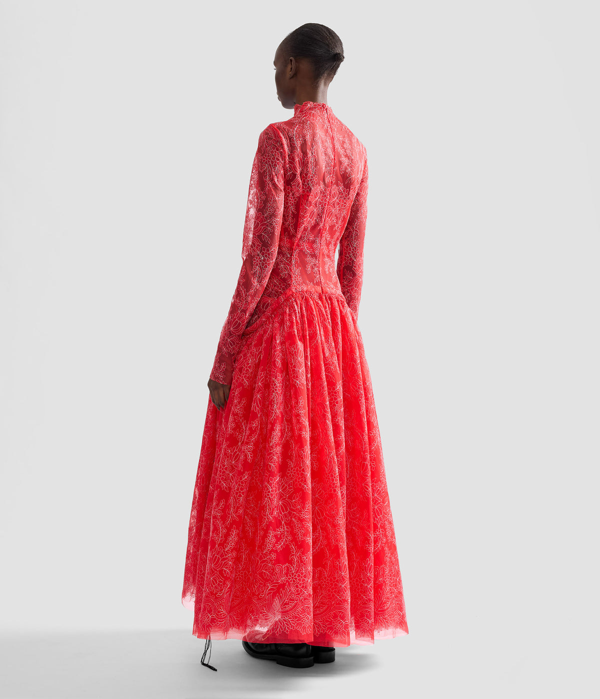 Floral Lace Tulle Long Sleeve Midi Dress