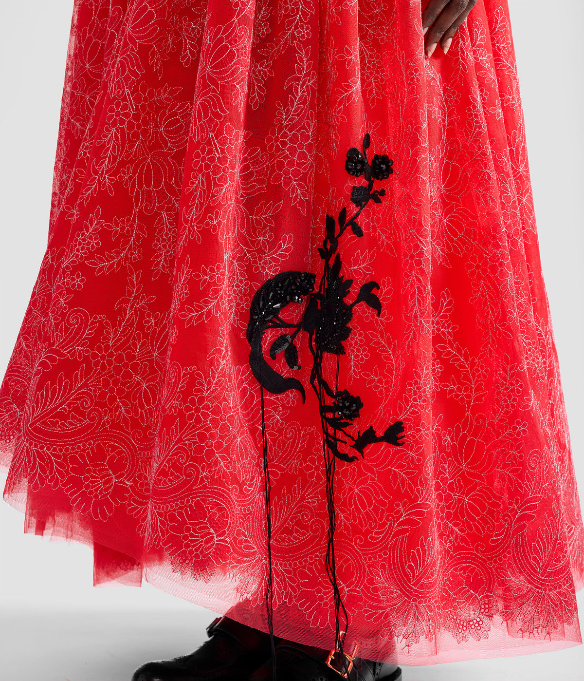 Floral Lace Tulle Long Sleeve Midi Dress